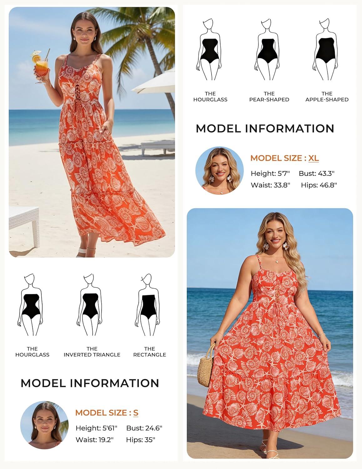 imageGRACE KARIN 2026 Womens Spaghetti Vacation Sundress Summer Beach Flowy Boho Floral Maxi Dresses with PocketsOrange White Floral