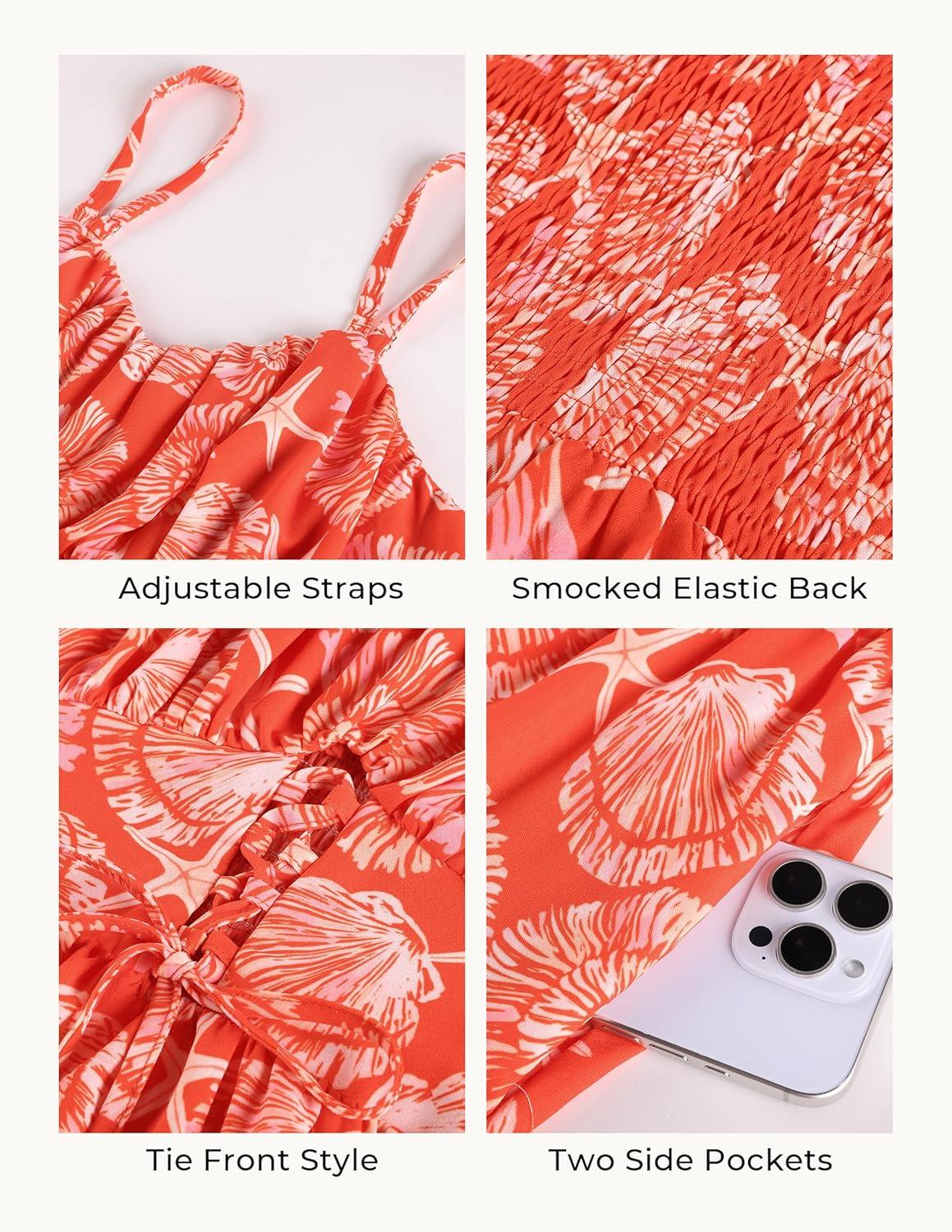 imageGRACE KARIN 2026 Womens Spaghetti Vacation Sundress Summer Beach Flowy Boho Floral Maxi Dresses with PocketsOrange White Floral
