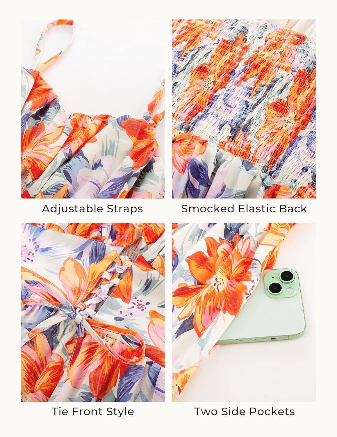 imageGRACE KARIN 2026 Womens Spaghetti Vacation Sundress Summer Beach Flowy Boho Floral Maxi Dresses with PocketsOrange Yellow Floral