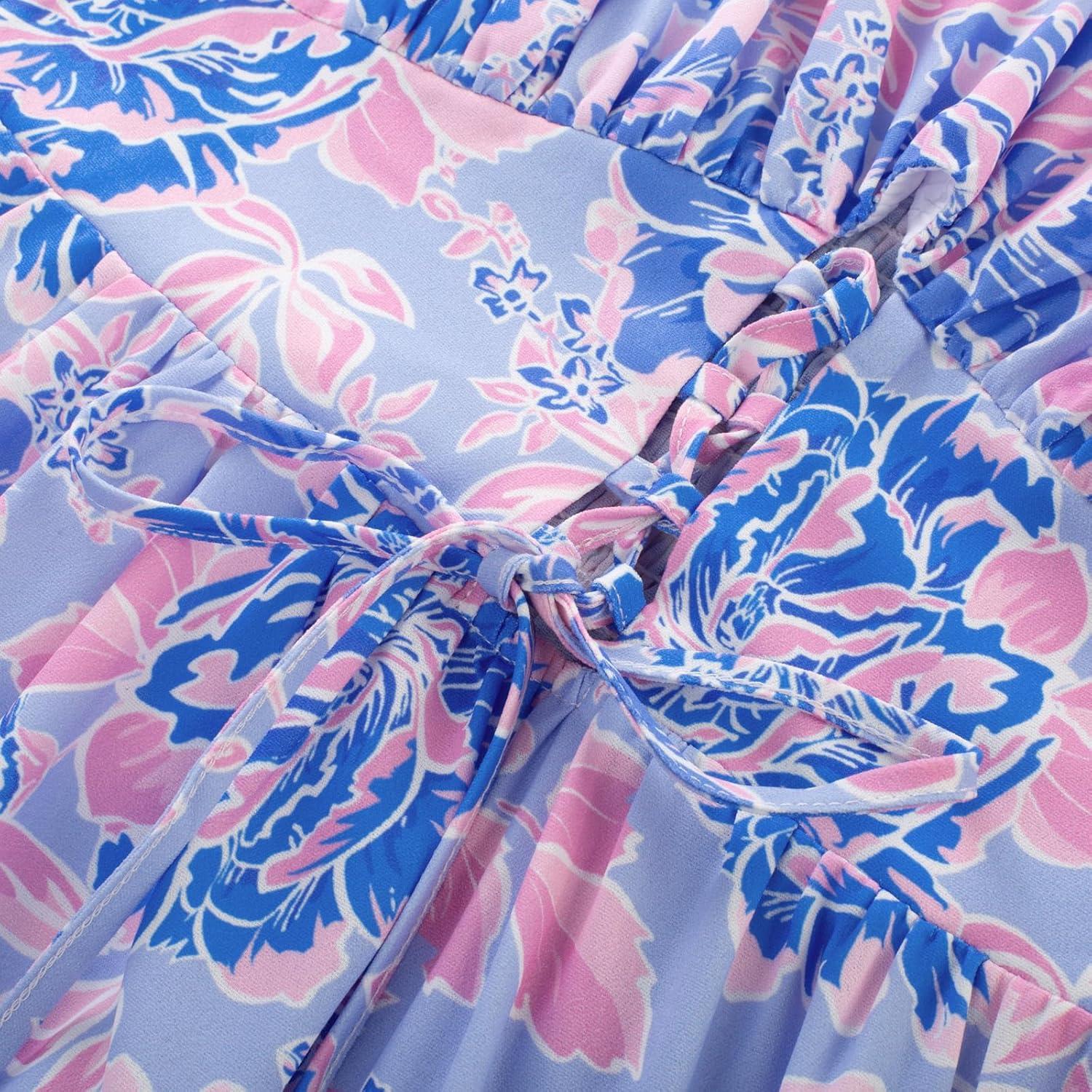 imageGRACE KARIN 2026 Womens Spaghetti Vacation Sundress Summer Beach Flowy Boho Floral Maxi Dresses with PocketsPurple Blue Floral