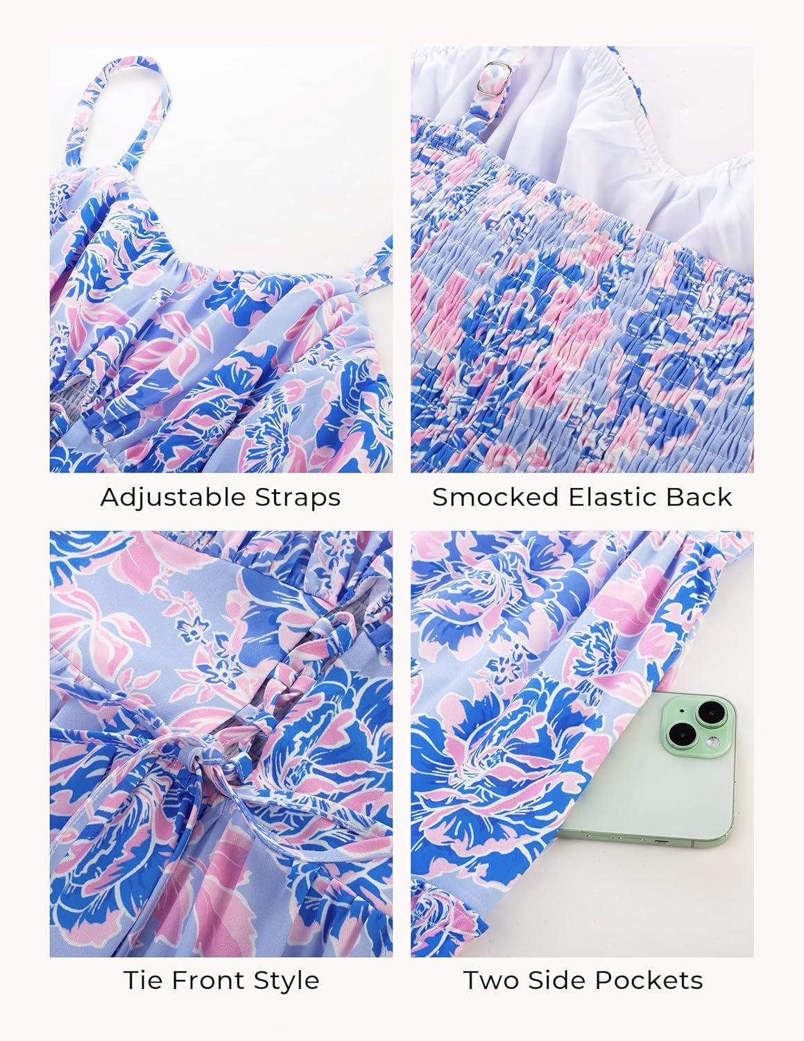imageGRACE KARIN 2026 Womens Spaghetti Vacation Sundress Summer Beach Flowy Boho Floral Maxi Dresses with PocketsPurple Blue Floral