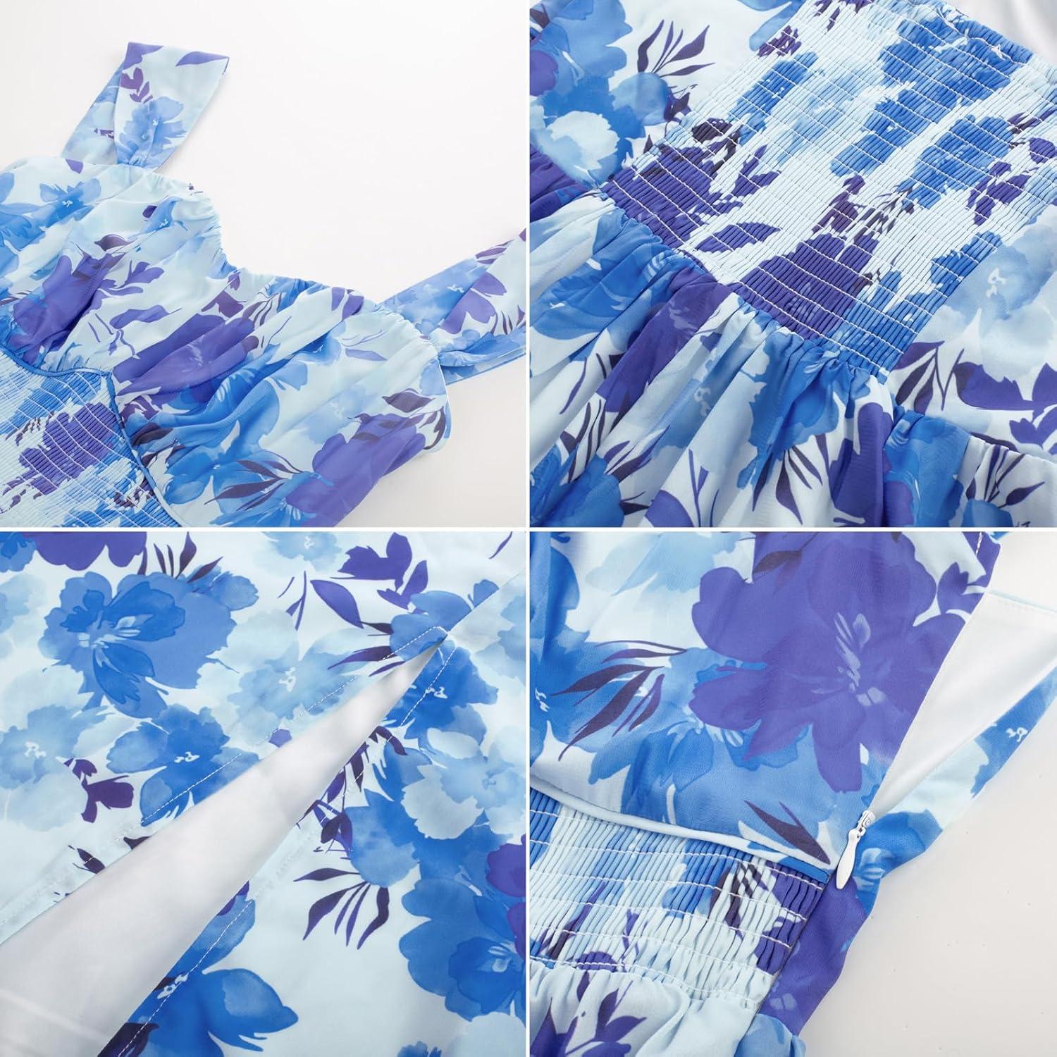 imageGRACE KARIN 2026 Womens Summer Floral Wedding Guest DressBeach Flowy A Line Maxi Off Shoulder Bridesmaid DressesBlue Flower