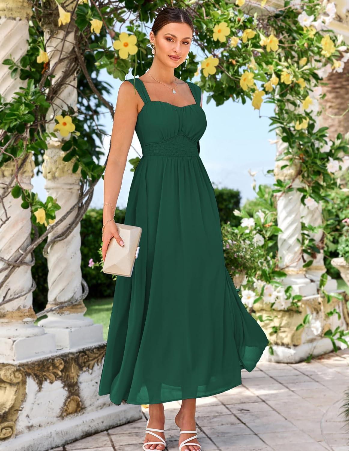 imageGRACE KARIN 2026 Womens Summer Floral Wedding Guest DressBeach Flowy A Line Maxi Off Shoulder Bridesmaid DressesDark Green