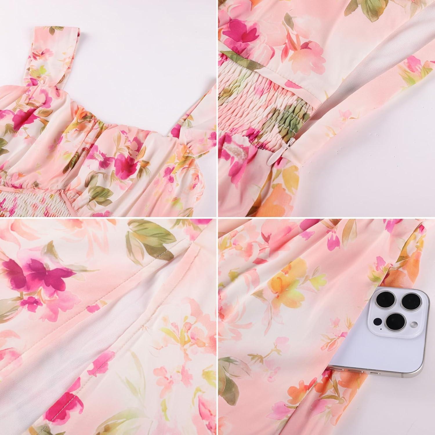 imageGRACE KARIN 2026 Womens Summer Floral Wedding Guest DressBeach Flowy A Line Maxi Off Shoulder Bridesmaid DressesFloral Pink