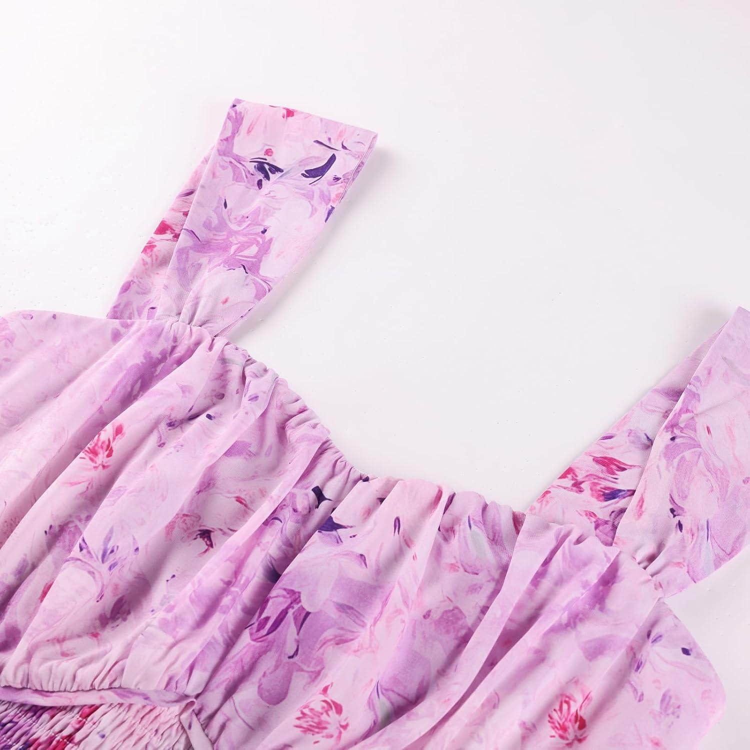 imageGRACE KARIN 2026 Womens Summer Floral Wedding Guest DressBeach Flowy A Line Maxi Off Shoulder Bridesmaid DressesFloral Purple