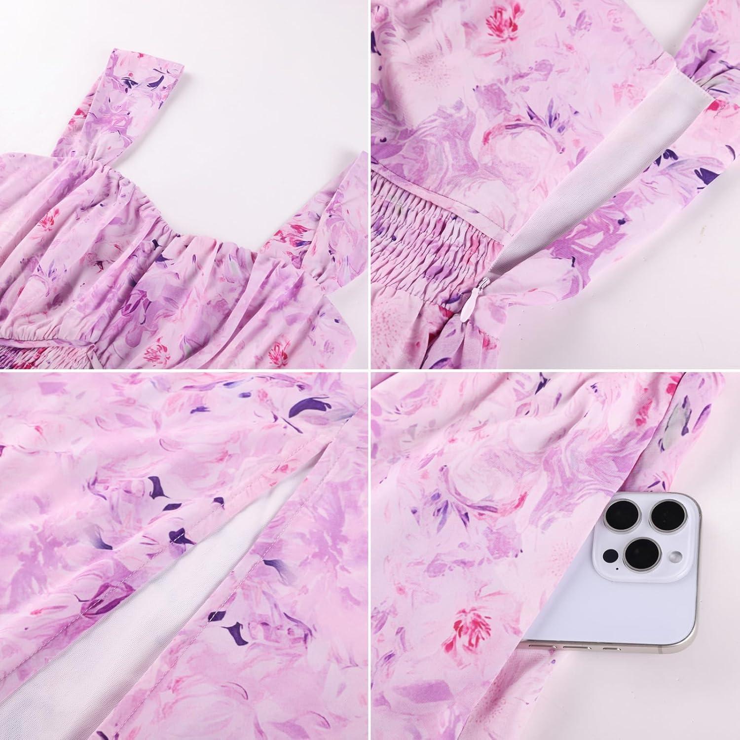 imageGRACE KARIN 2026 Womens Summer Floral Wedding Guest DressBeach Flowy A Line Maxi Off Shoulder Bridesmaid DressesFloral Purple