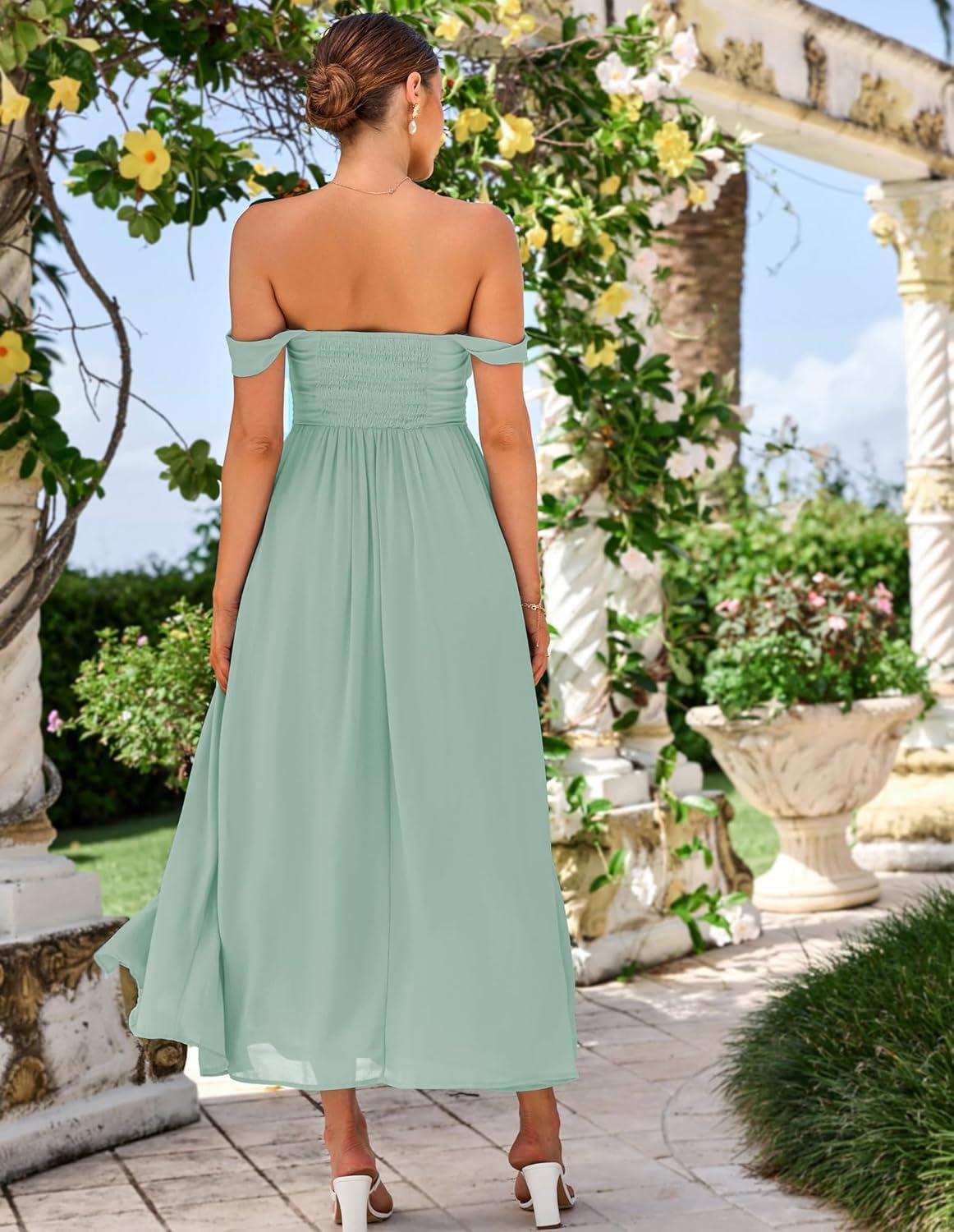imageGRACE KARIN 2026 Womens Summer Floral Wedding Guest DressBeach Flowy A Line Maxi Off Shoulder Bridesmaid DressesLight Green