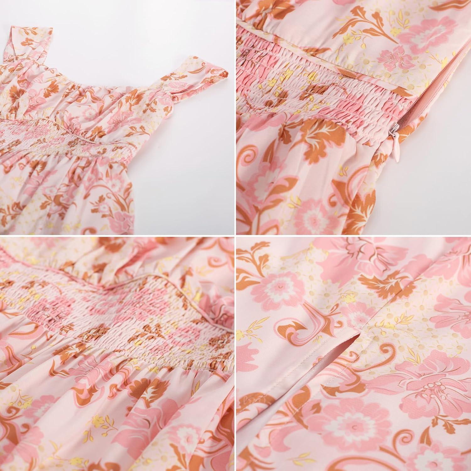 imageGRACE KARIN 2026 Womens Summer Floral Wedding Guest DressBeach Flowy A Line Maxi Off Shoulder Bridesmaid DressesPink Floral