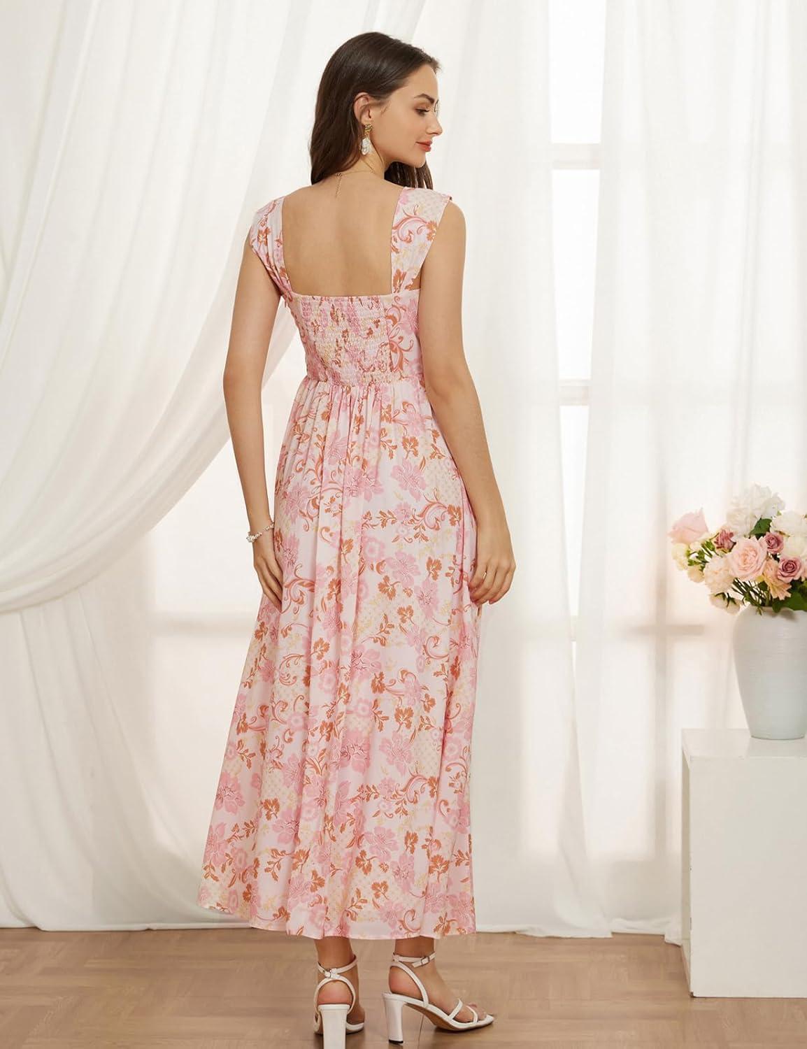 imageGRACE KARIN 2026 Womens Summer Floral Wedding Guest DressBeach Flowy A Line Maxi Off Shoulder Bridesmaid DressesPink Floral