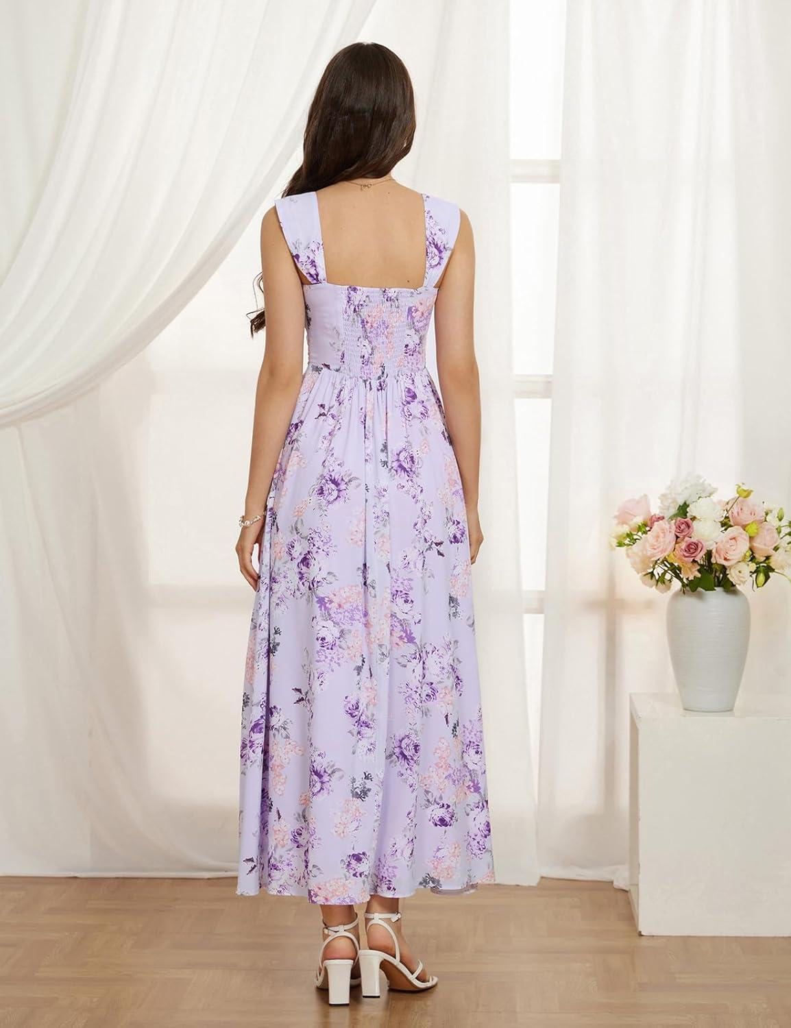 imageGRACE KARIN 2026 Womens Summer Floral Wedding Guest DressBeach Flowy A Line Maxi Off Shoulder Bridesmaid DressesPurple Floral