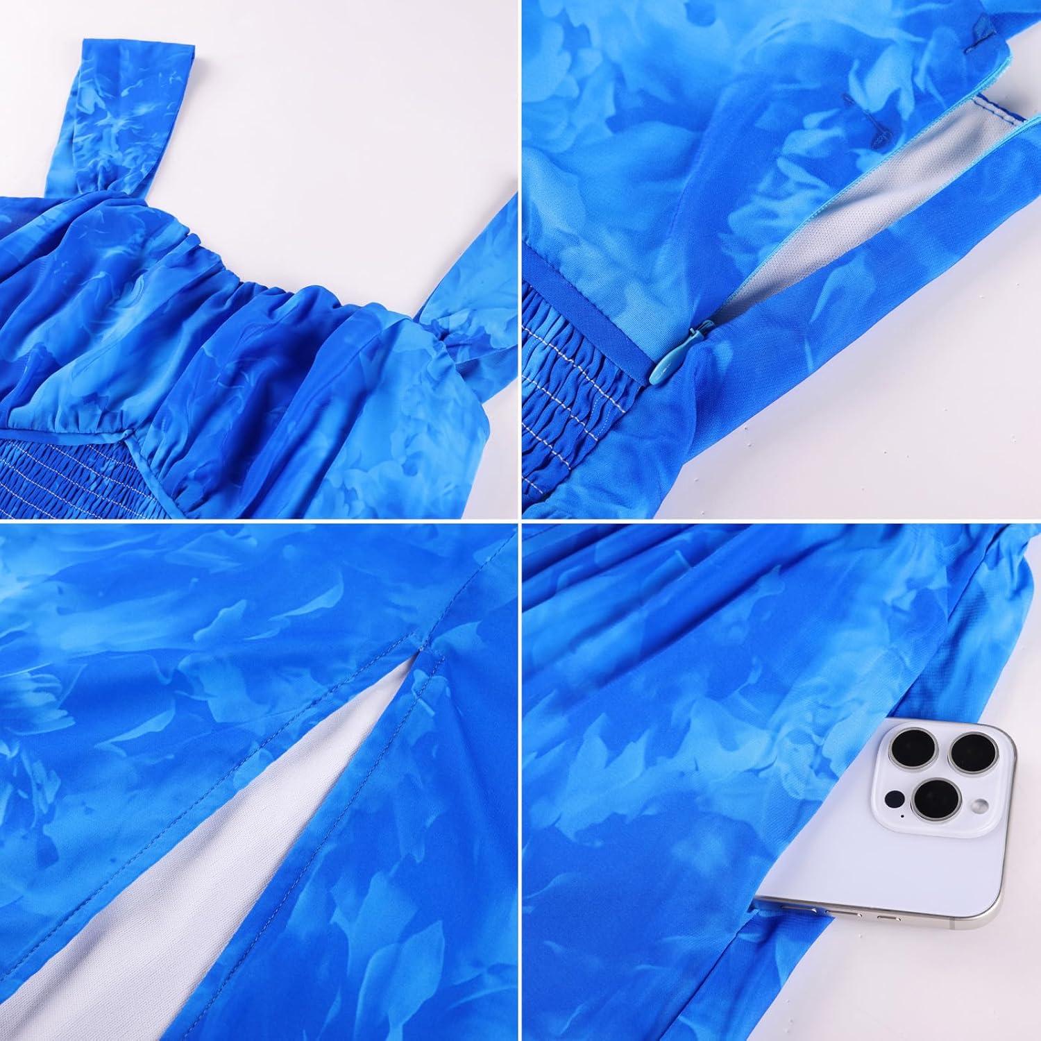 imageGRACE KARIN 2026 Womens Summer Floral Wedding Guest DressBeach Flowy A Line Maxi Off Shoulder Bridesmaid DressesRoyal Blue Floral