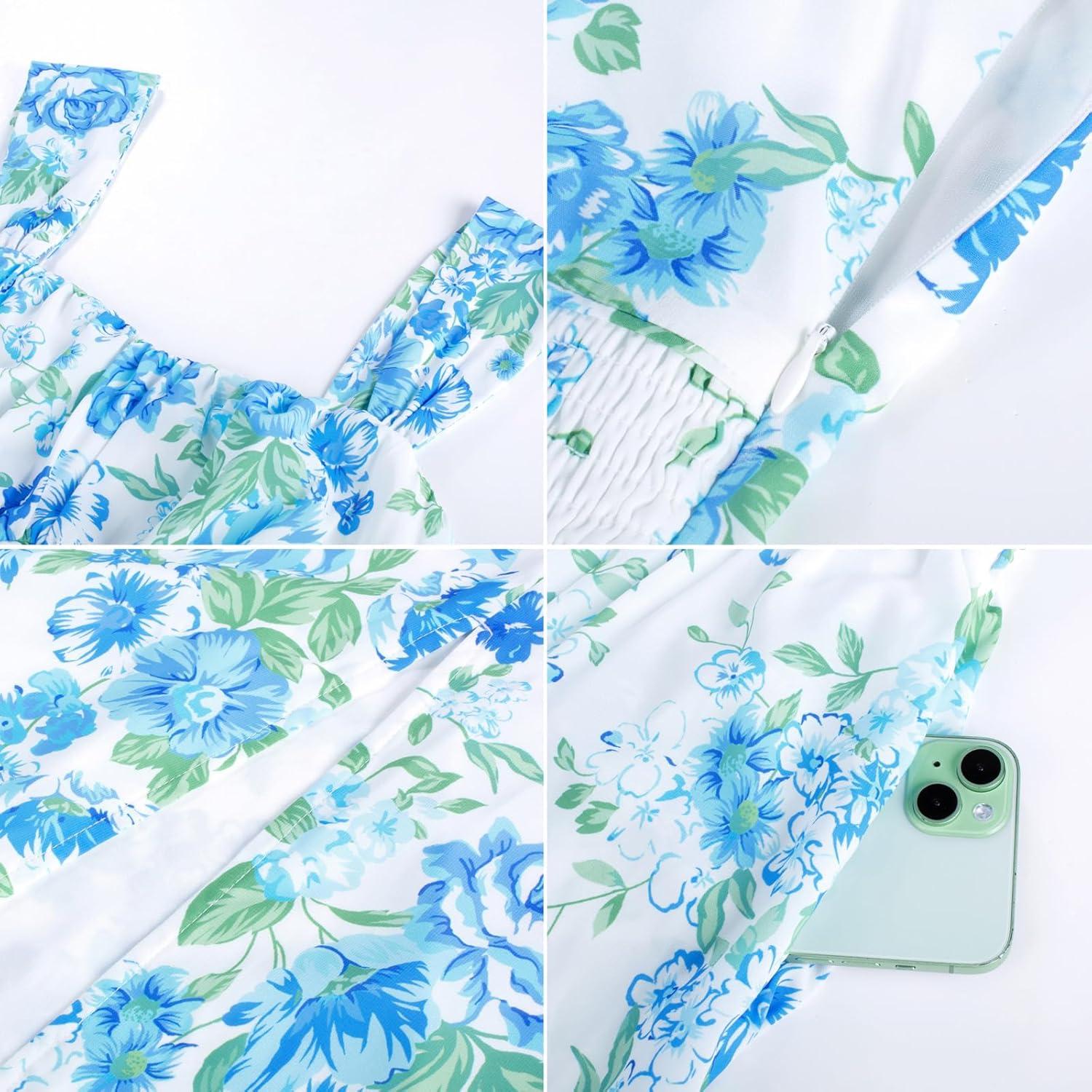 imageGRACE KARIN 2026 Womens Summer Floral Wedding Guest DressBeach Flowy A Line Maxi Off Shoulder Bridesmaid DressesWhite Blue Green