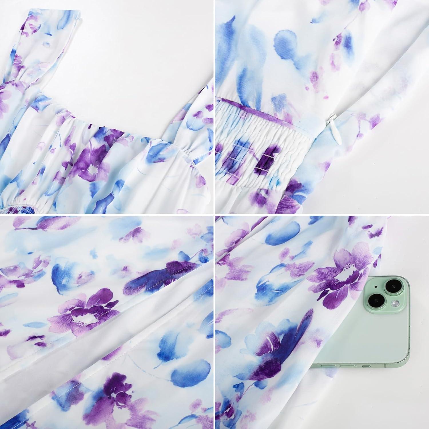 imageGRACE KARIN 2026 Womens Summer Floral Wedding Guest DressBeach Flowy A Line Maxi Off Shoulder Bridesmaid DressesWhitepurple