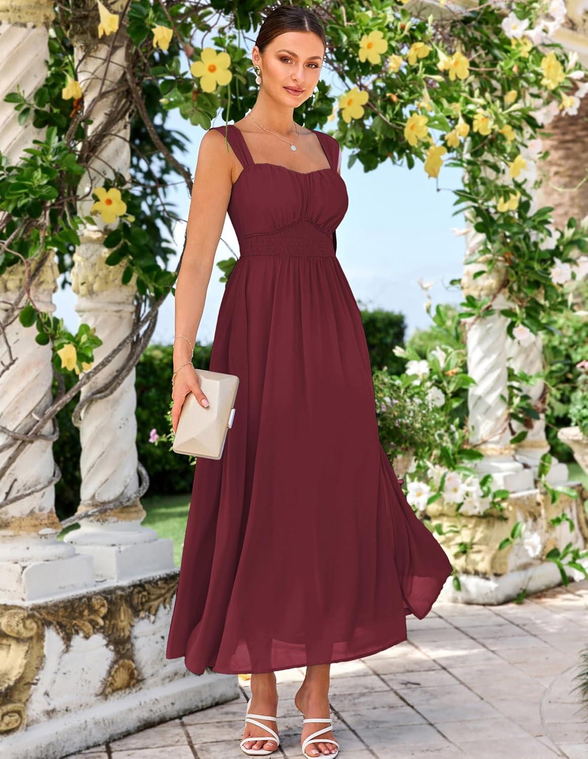 imageGRACE KARIN 2026 Womens Summer Floral Wedding Guest DressBeach Flowy A Line Maxi Off Shoulder Bridesmaid DressesWine Red