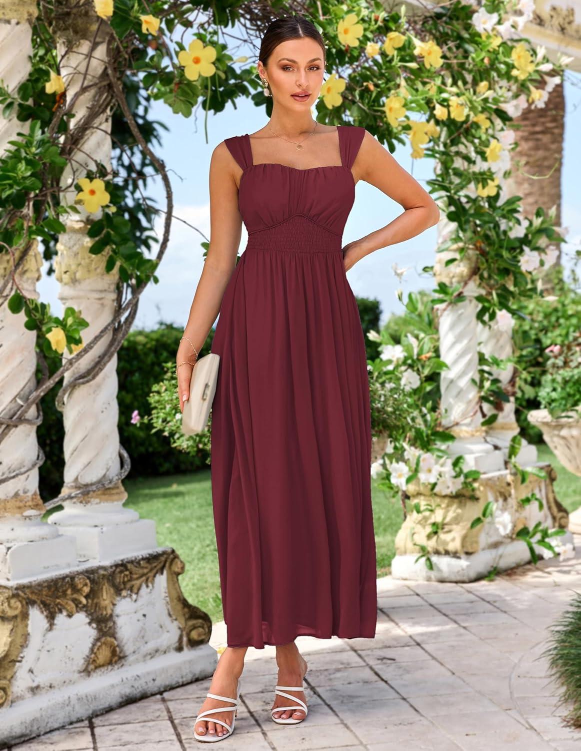 imageGRACE KARIN 2026 Womens Summer Floral Wedding Guest DressBeach Flowy A Line Maxi Off Shoulder Bridesmaid DressesWine Red