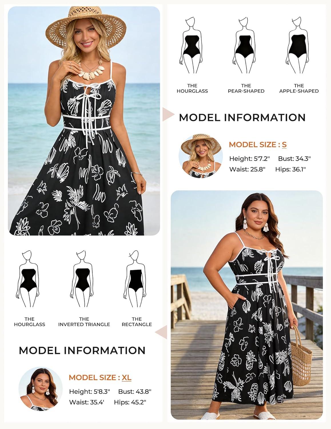 imageGRACE KARIN 2026 Womens Summer Maxi Floral Dress Spaghetti Strap Tie Front Boho Sundress with PocketsBlack