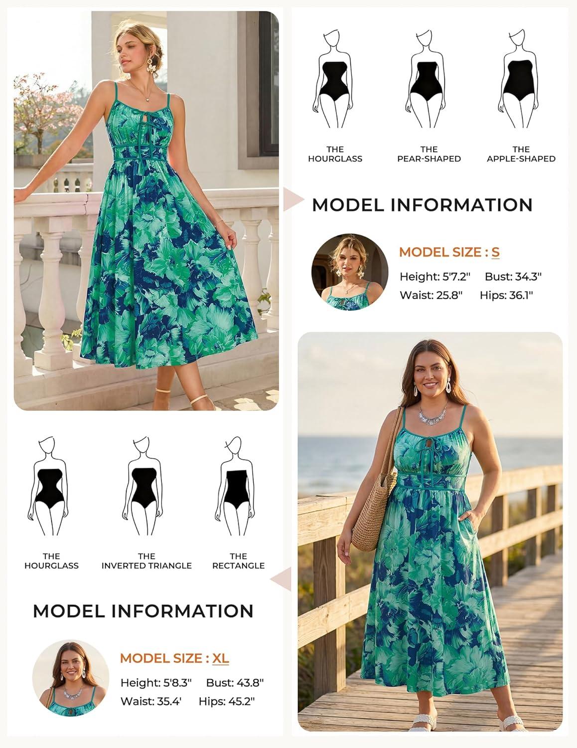 imageGRACE KARIN 2026 Womens Summer Maxi Floral Dress Spaghetti Strap Tie Front Boho Sundress with PocketsBlue Green Floral