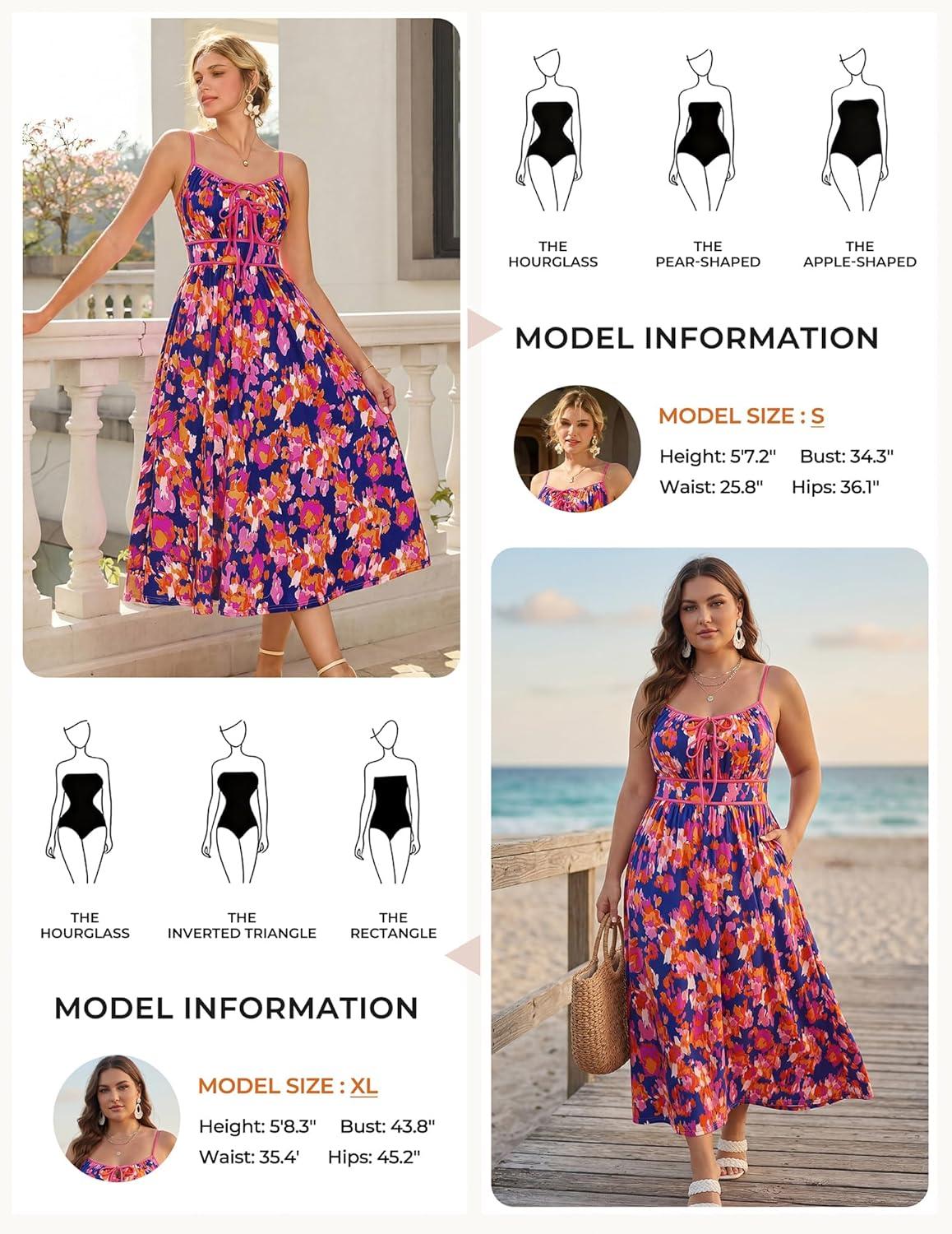 imageGRACE KARIN 2026 Womens Summer Maxi Floral Dress Spaghetti Strap Tie Front Boho Sundress with PocketsBlue Red Floral