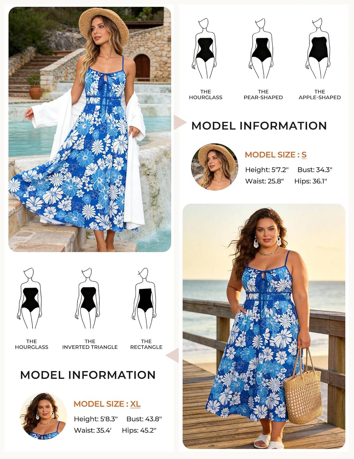imageGRACE KARIN 2026 Womens Summer Maxi Floral Dress Spaghetti Strap Tie Front Boho Sundress with PocketsBlue White