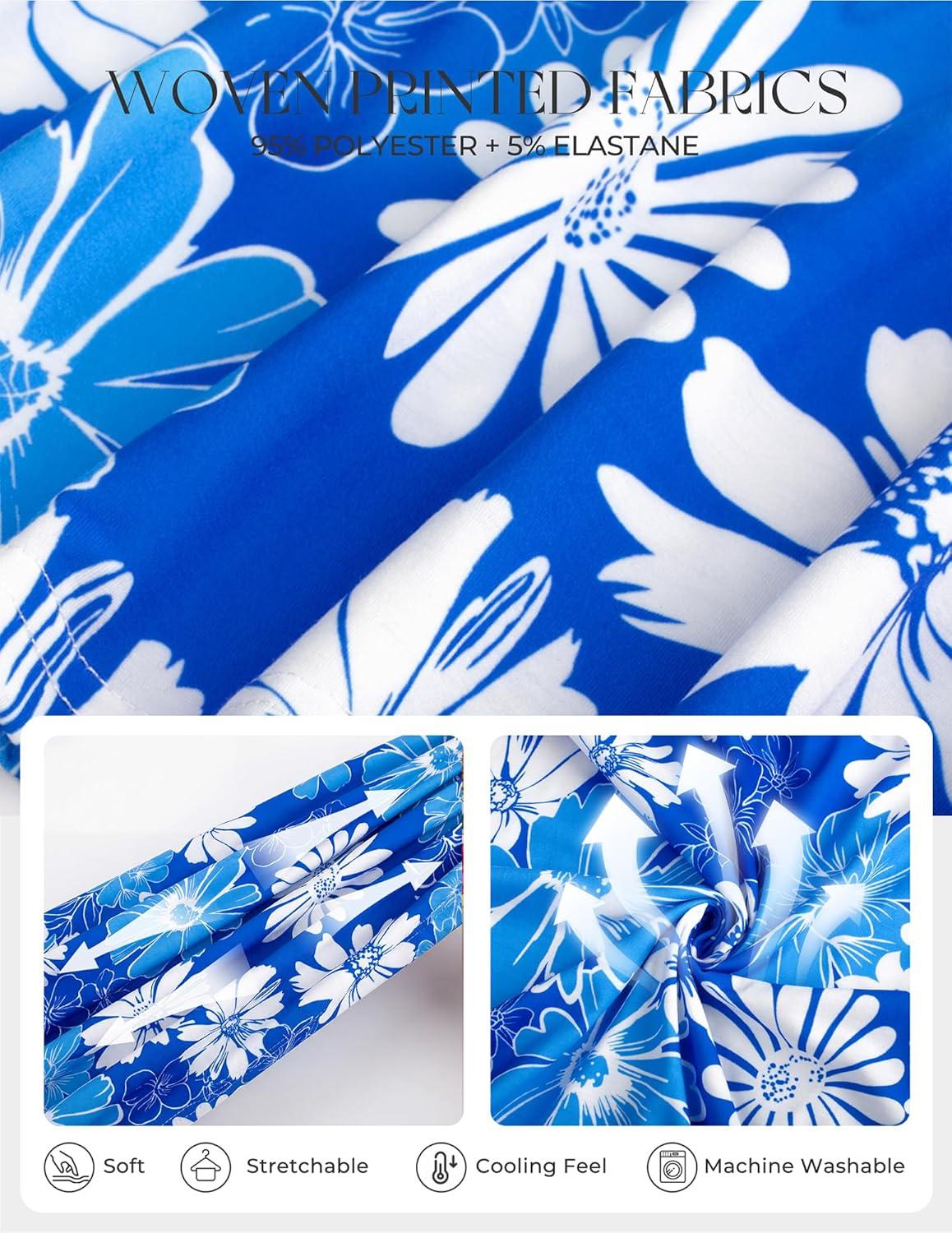 imageGRACE KARIN 2026 Womens Summer Maxi Floral Dress Spaghetti Strap Tie Front Boho Sundress with PocketsBlue White