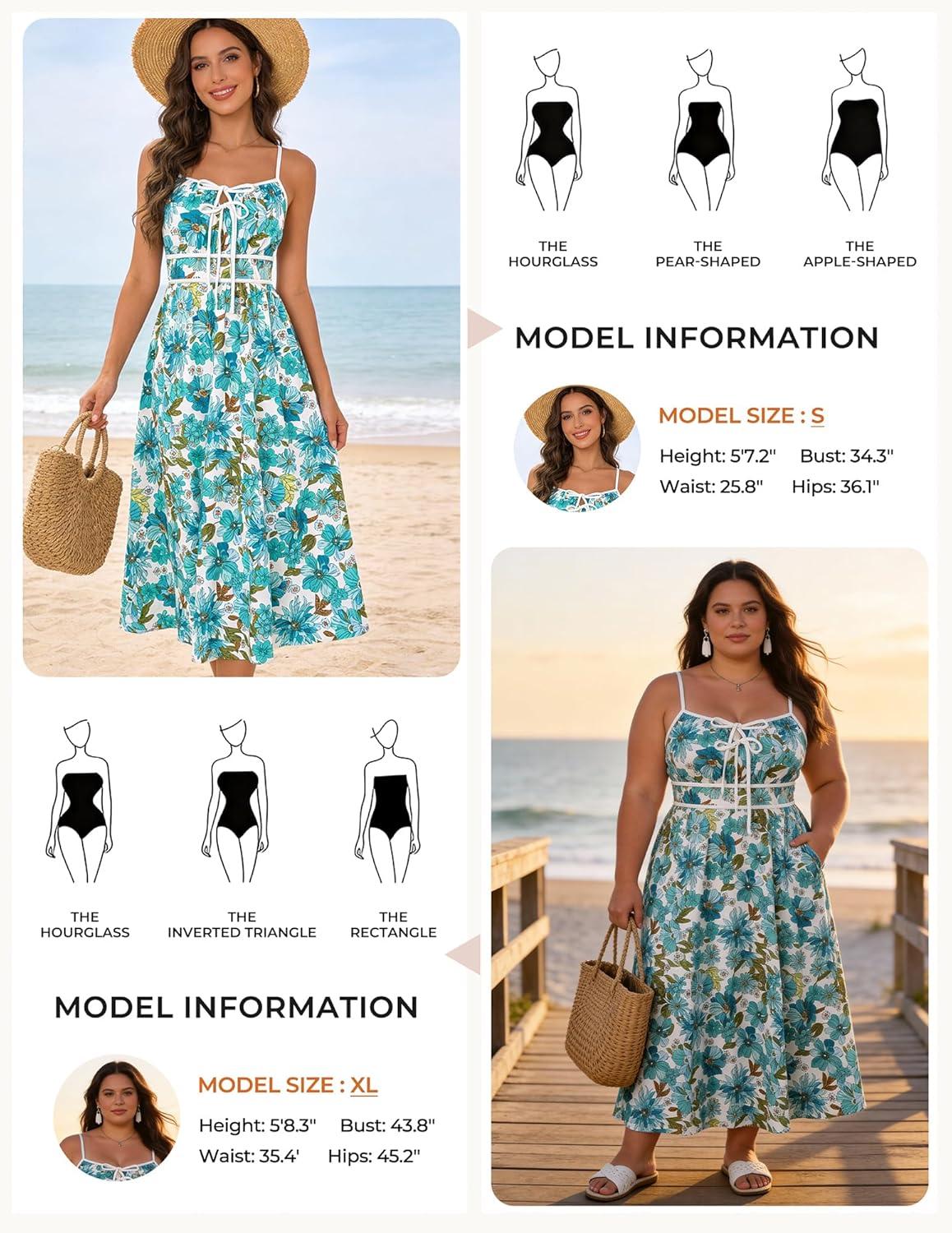 imageGRACE KARIN 2026 Womens Summer Maxi Floral Dress Spaghetti Strap Tie Front Boho Sundress with PocketsGreen