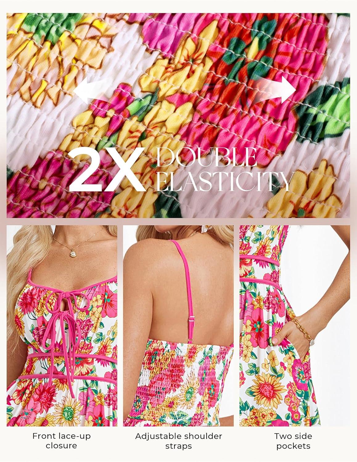 imageGRACE KARIN 2026 Womens Summer Maxi Floral Dress Spaghetti Strap Tie Front Boho Sundress with PocketsPink Yellow