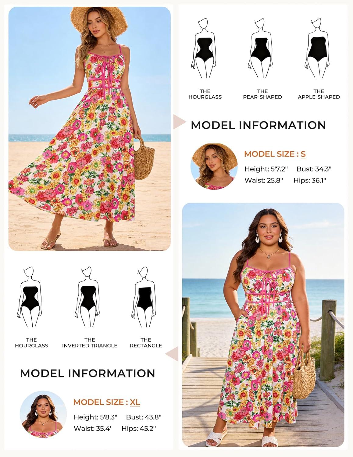 imageGRACE KARIN 2026 Womens Summer Maxi Floral Dress Spaghetti Strap Tie Front Boho Sundress with PocketsPink Yellow
