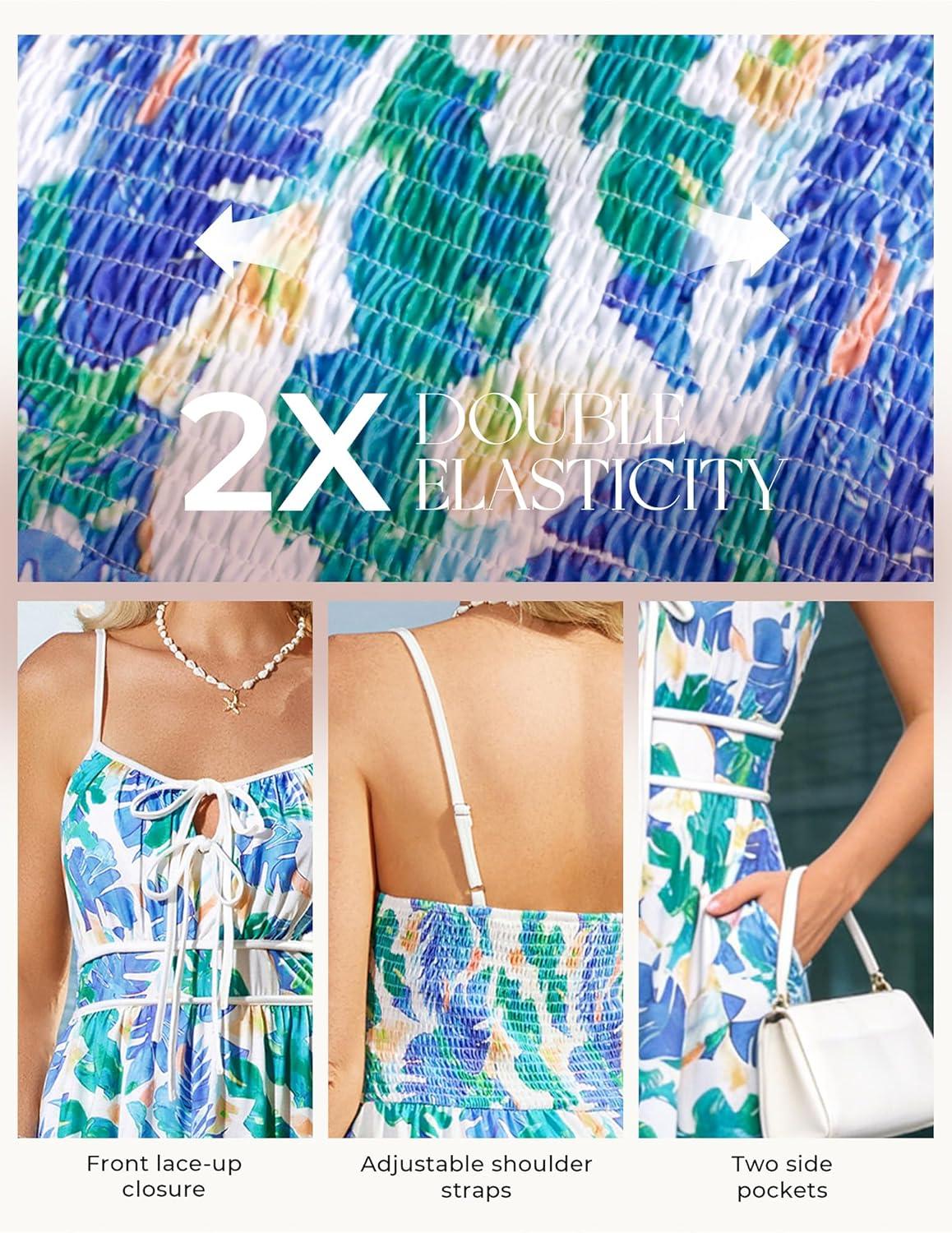 imageGRACE KARIN 2026 Womens Summer Maxi Floral Dress Spaghetti Strap Tie Front Boho Sundress with PocketsPurple Green