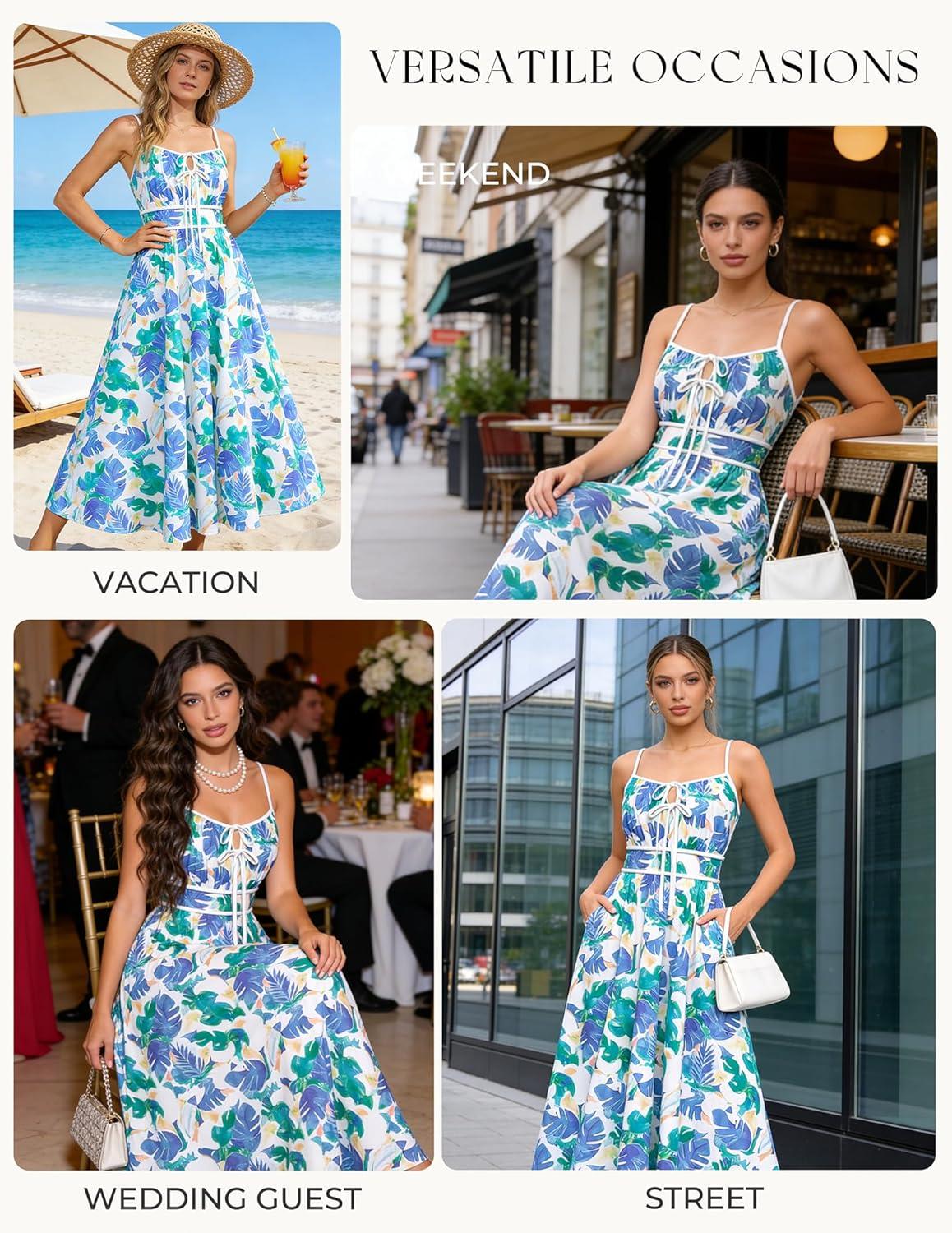 imageGRACE KARIN 2026 Womens Summer Maxi Floral Dress Spaghetti Strap Tie Front Boho Sundress with PocketsPurple Green