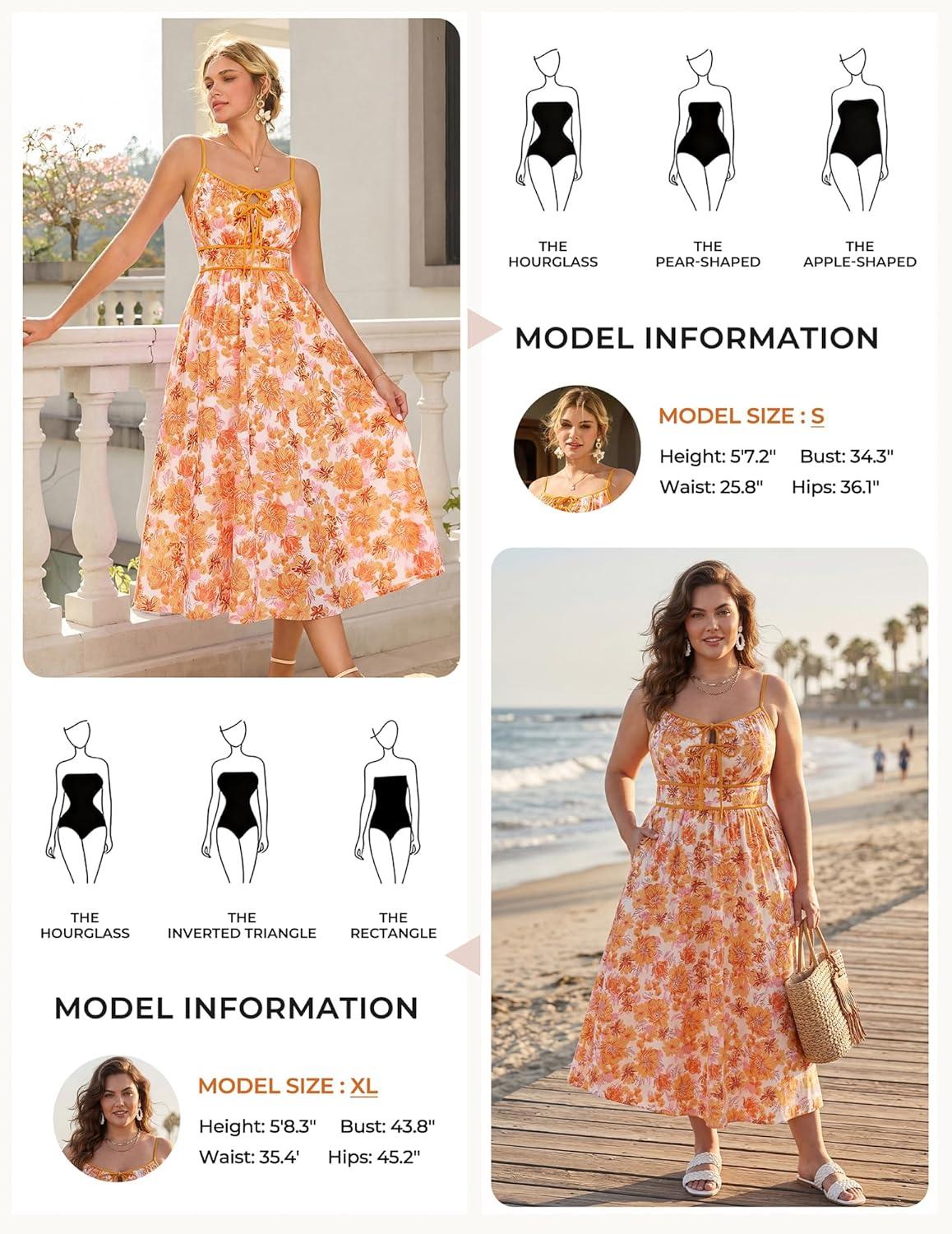 imageGRACE KARIN 2026 Womens Summer Maxi Floral Dress Spaghetti Strap Tie Front Boho Sundress with PocketsWhite Orange Floral