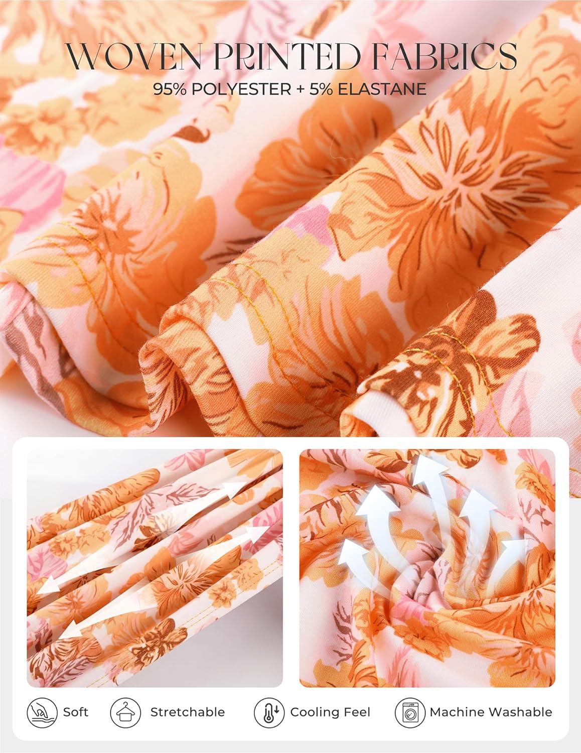 imageGRACE KARIN 2026 Womens Summer Maxi Floral Dress Spaghetti Strap Tie Front Boho Sundress with PocketsWhite Orange Floral