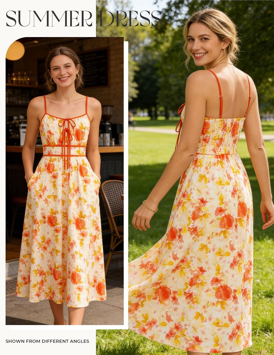 imageGRACE KARIN 2026 Womens Summer Maxi Floral Dress Spaghetti Strap Tie Front Boho Sundress with PocketsYellow