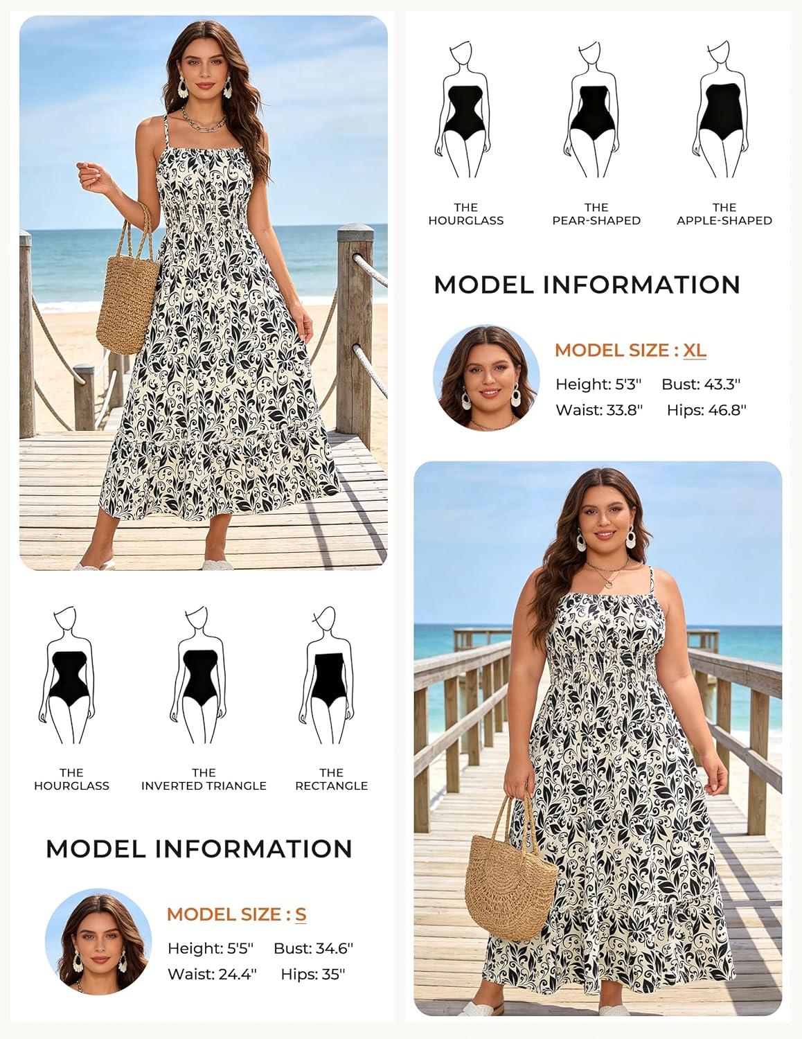imageGRACE KARIN Summer Dresses for Women 2026 VacationSmocked Floral Maxi DressBoho Beach Sundress with Pocket Fashion ClothingBeige Black