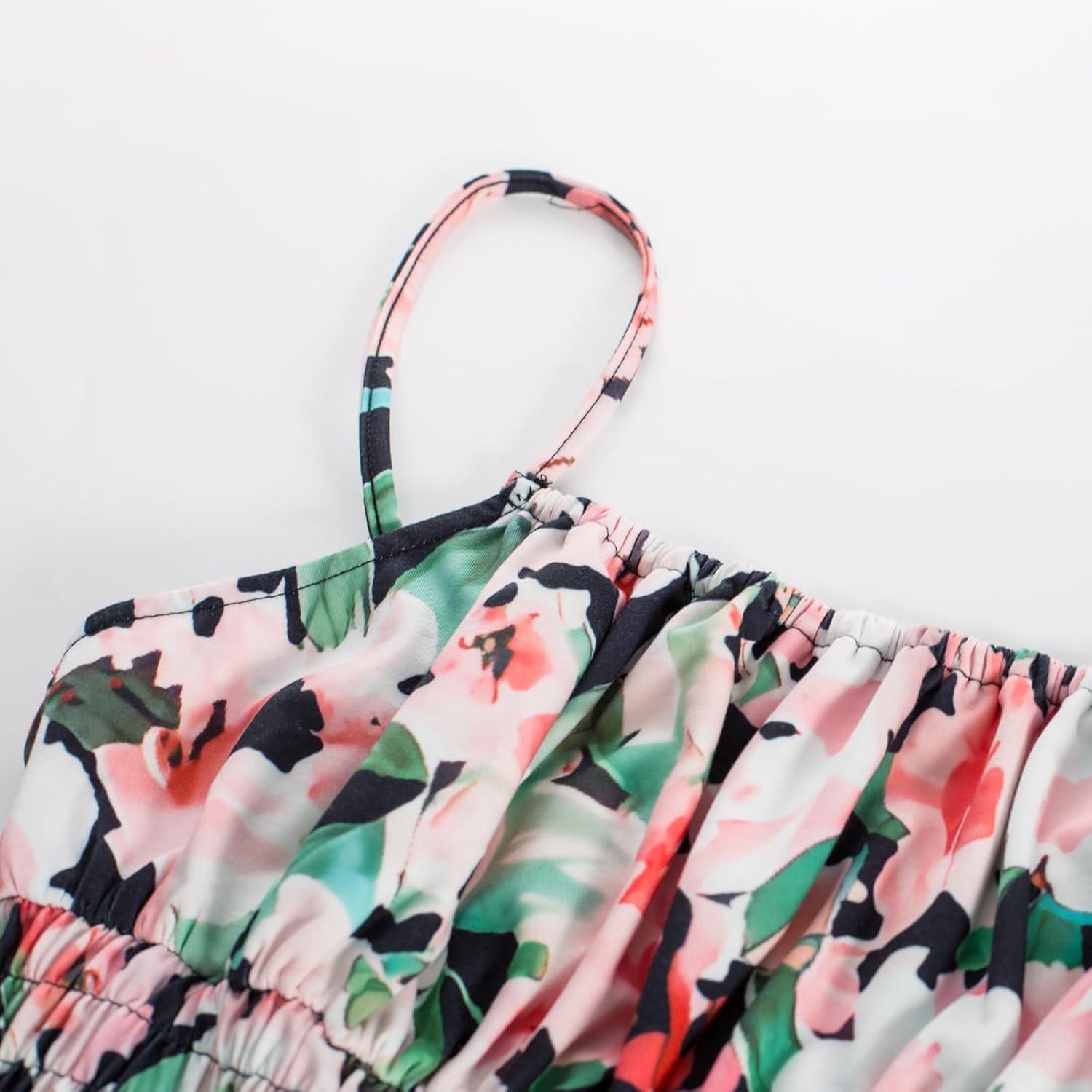 imageGRACE KARIN Summer Dresses for Women 2026 VacationSmocked Floral Maxi DressBoho Beach Sundress with Pocket Fashion ClothingGreen Black Floral