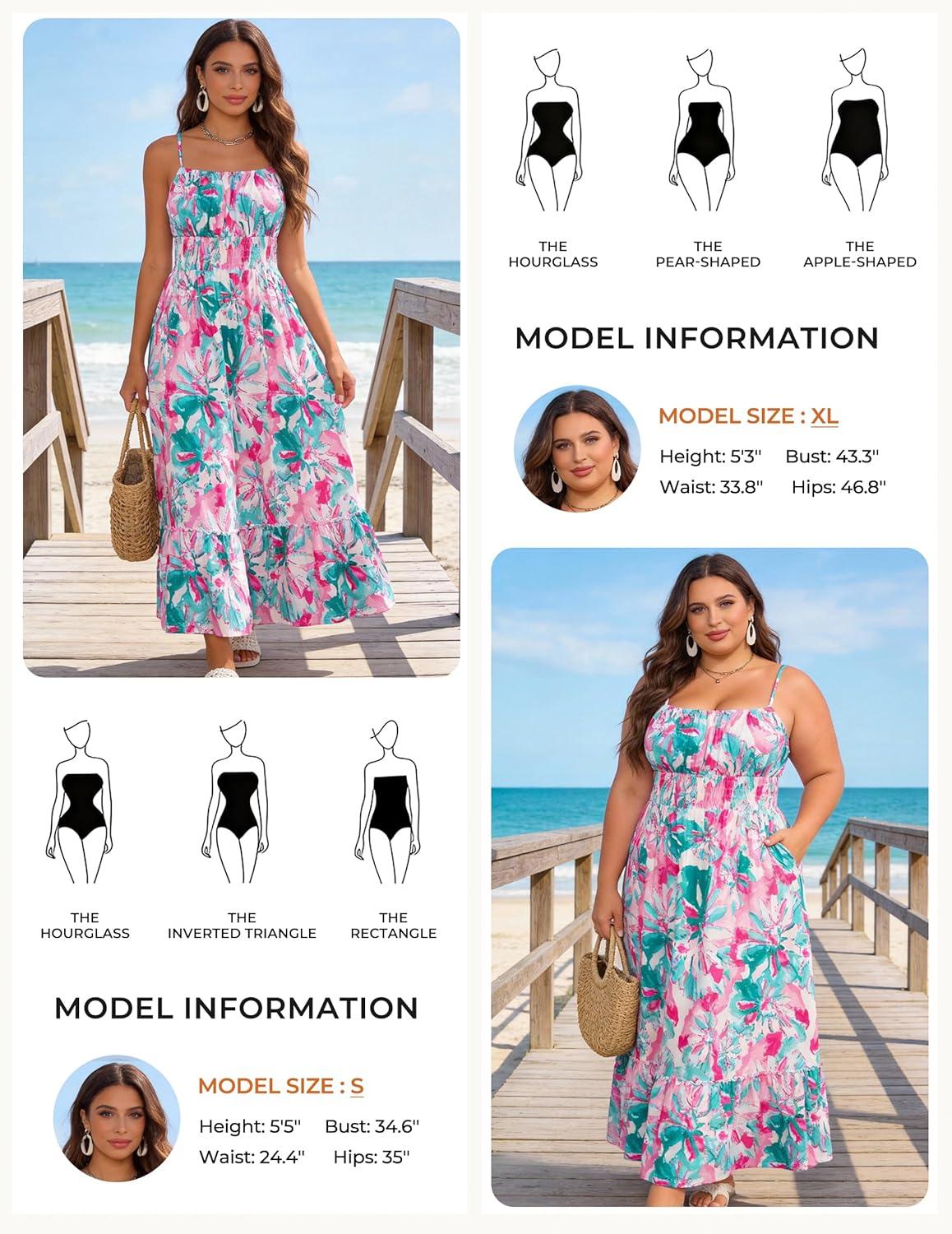 imageGRACE KARIN Summer Dresses for Women 2026 VacationSmocked Floral Maxi DressBoho Beach Sundress with Pocket Fashion ClothingGreen Pink Floral