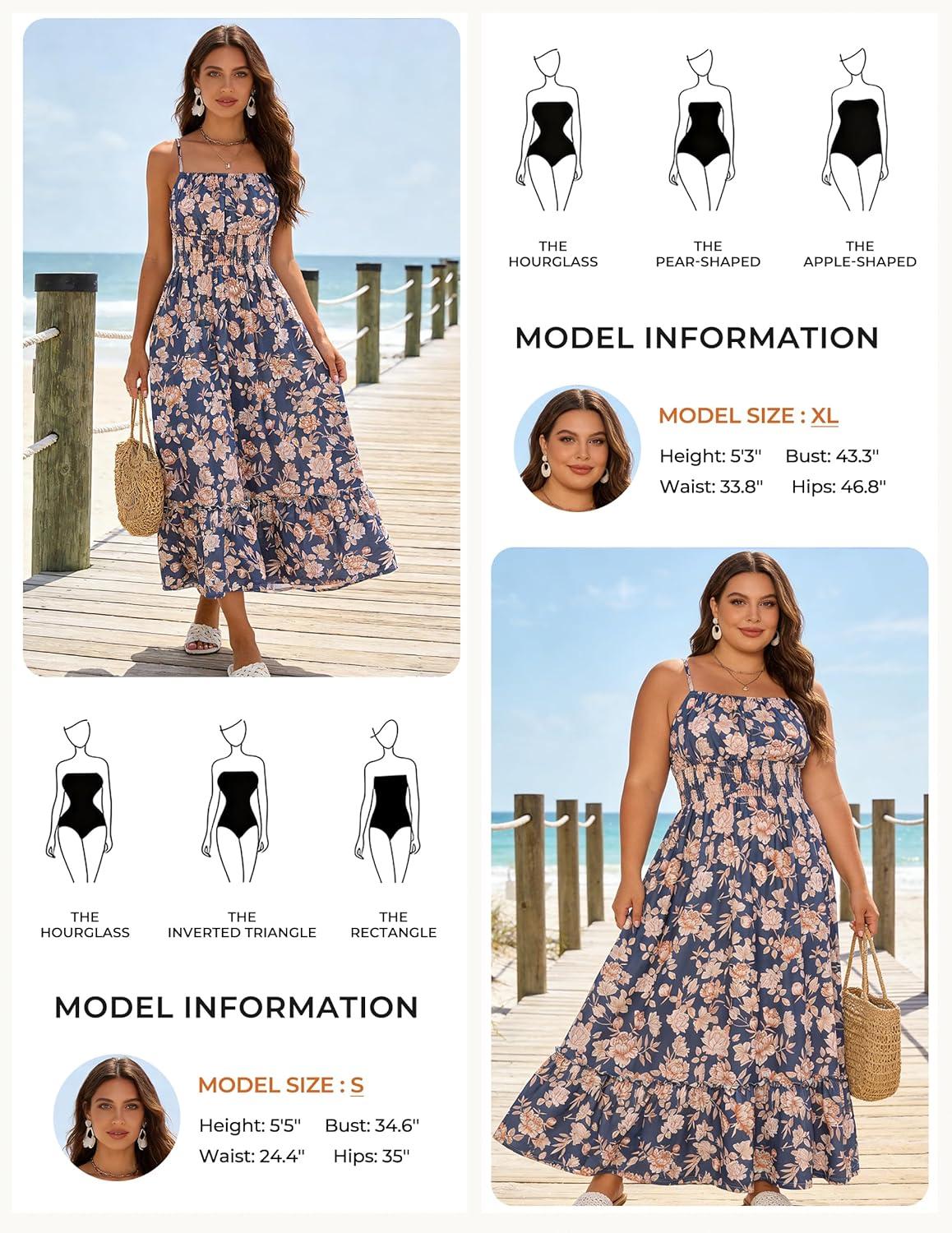 imageGRACE KARIN Summer Dresses for Women 2026 VacationSmocked Floral Maxi DressBoho Beach Sundress with Pocket Fashion ClothingNavy Blue Floral