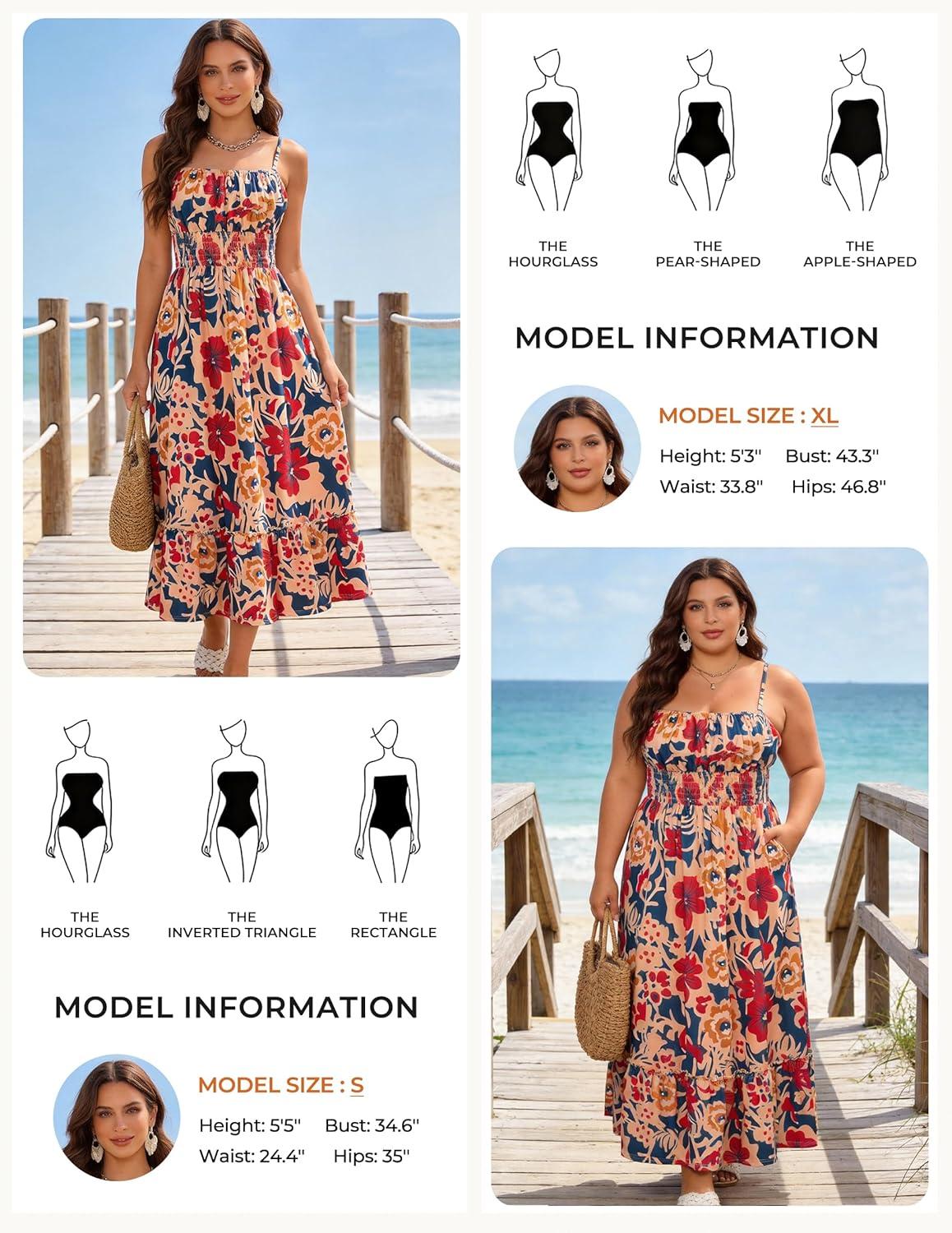 imageGRACE KARIN Summer Dresses for Women 2026 VacationSmocked Floral Maxi DressBoho Beach Sundress with Pocket Fashion ClothingNavy Brown