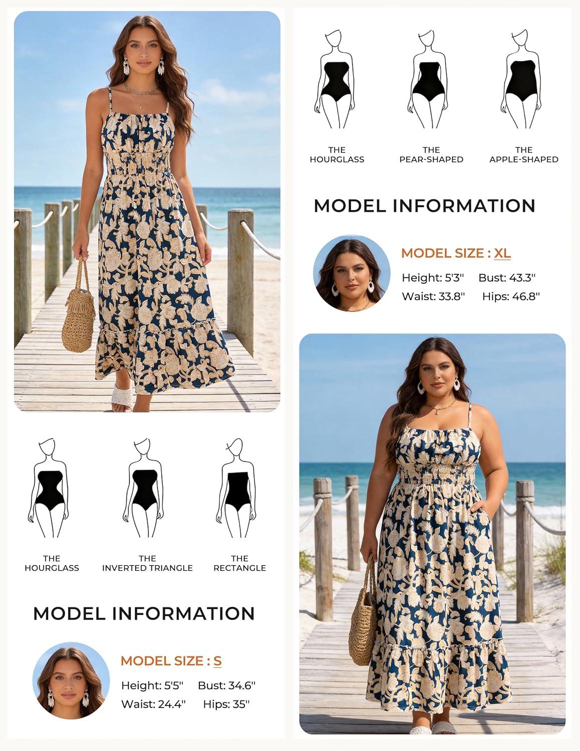 imageGRACE KARIN Summer Dresses for Women 2026 VacationSmocked Floral Maxi DressBoho Beach Sundress with Pocket Fashion ClothingNavy Flower