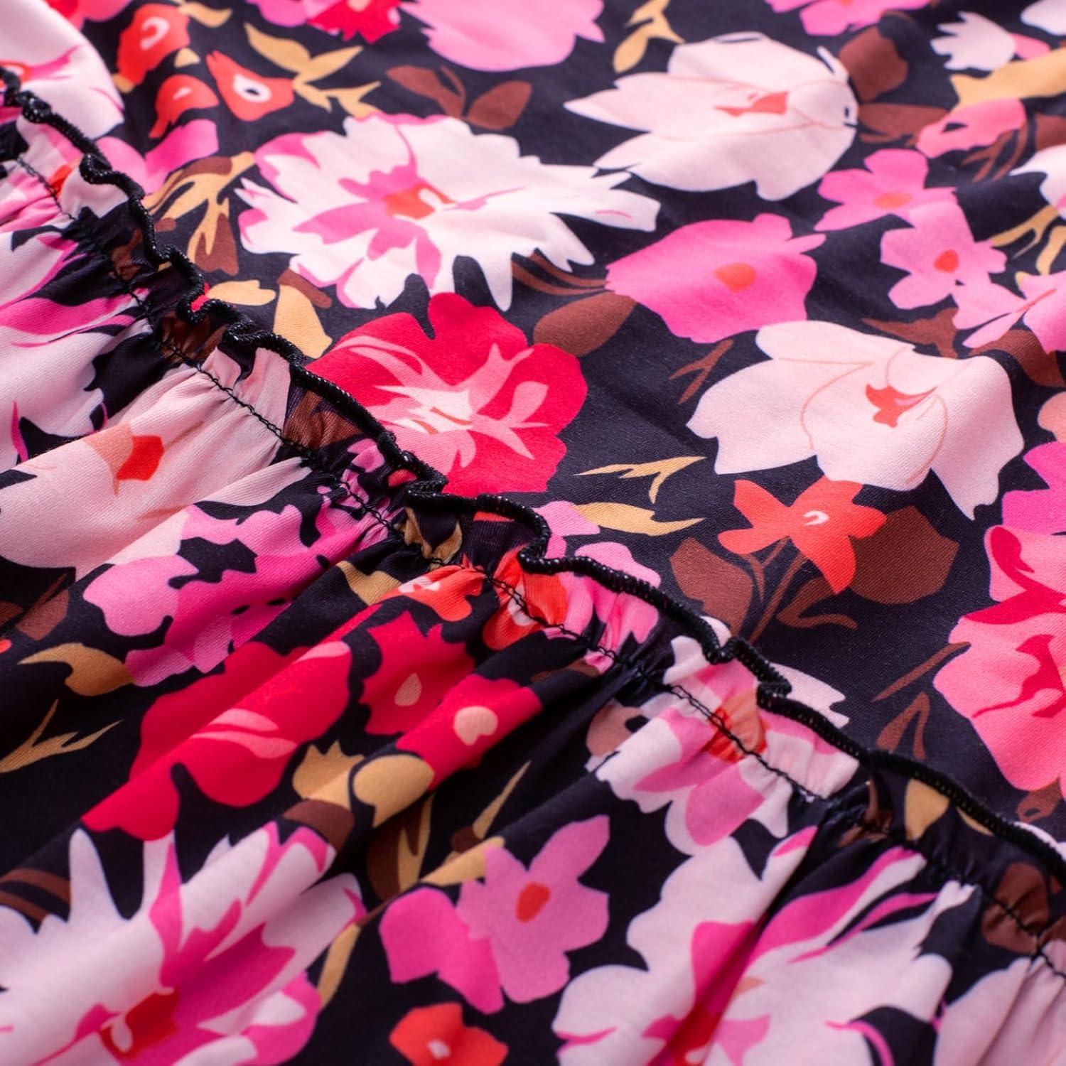 imageGRACE KARIN Summer Dresses for Women 2026 VacationSmocked Floral Maxi DressBoho Beach Sundress with Pocket Fashion ClothingPurple Black Floral