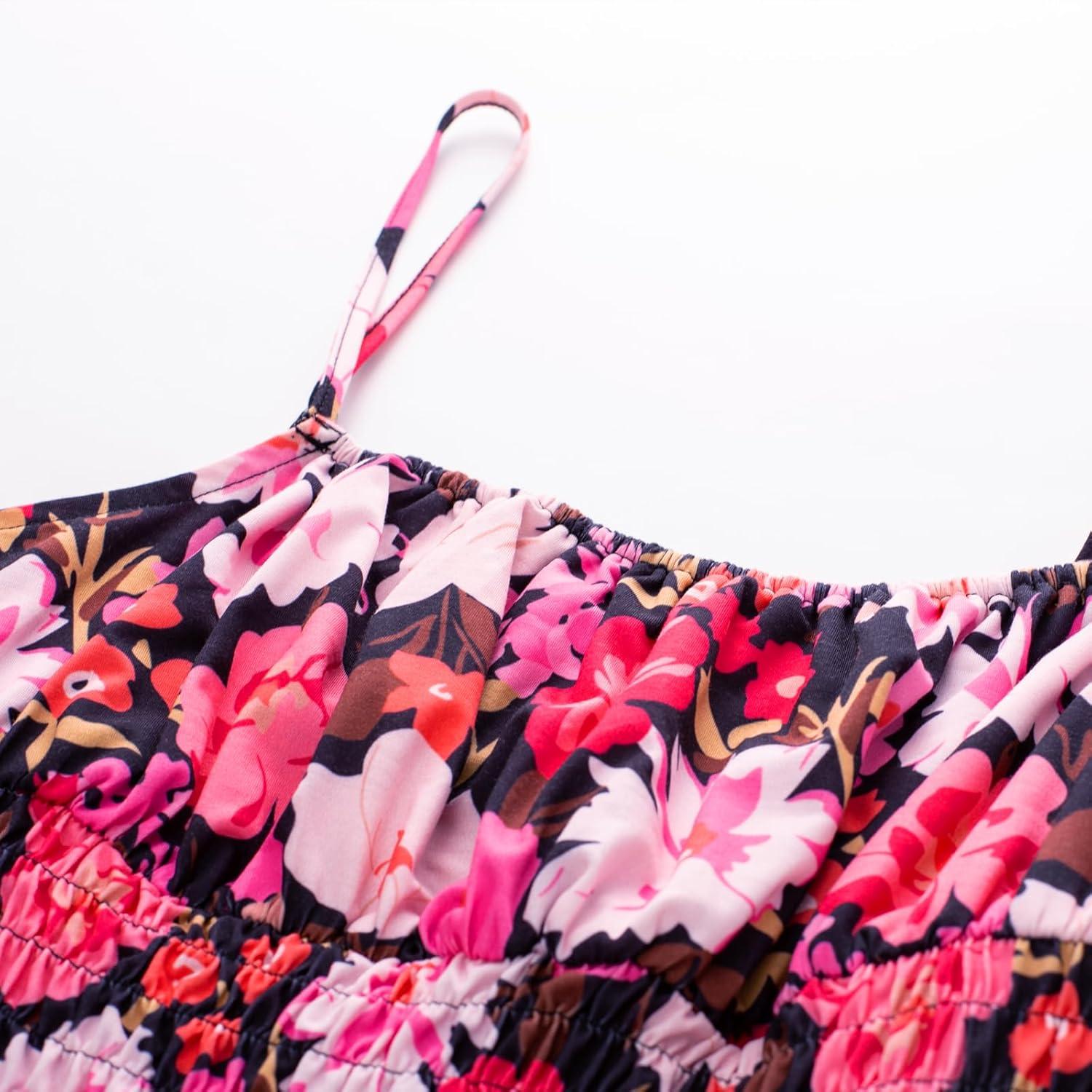 imageGRACE KARIN Summer Dresses for Women 2026 VacationSmocked Floral Maxi DressBoho Beach Sundress with Pocket Fashion ClothingPurple Black Floral