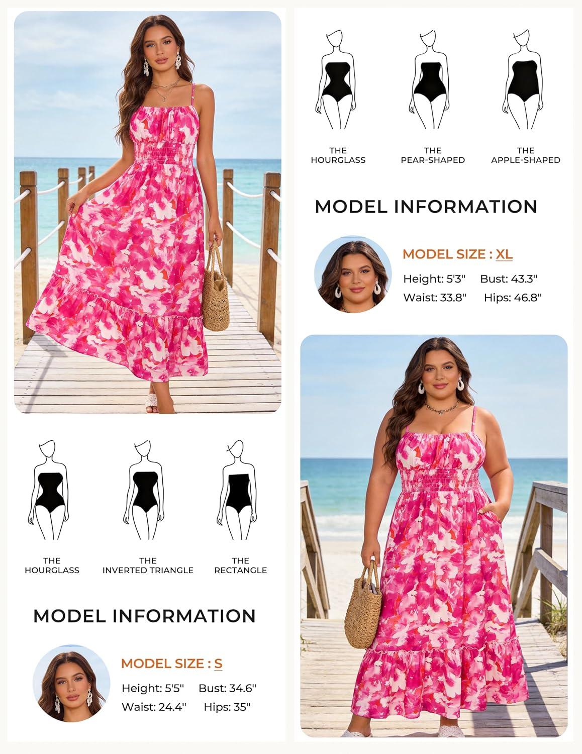 imageGRACE KARIN Summer Dresses for Women 2026 VacationSmocked Floral Maxi DressBoho Beach Sundress with Pocket Fashion ClothingRose Red Floral