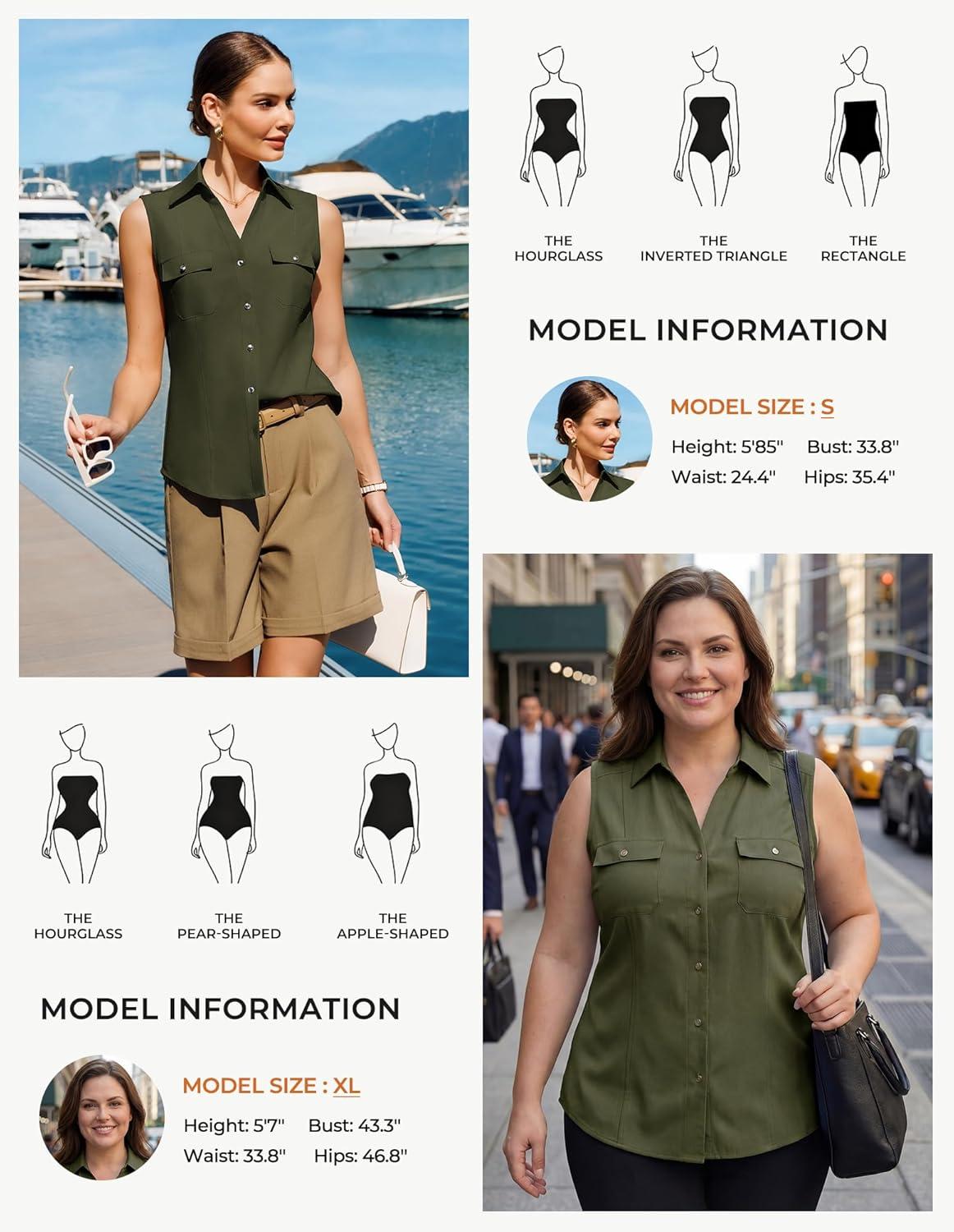 imageGRACE KARIN Women Sleeveless Button Down Shirts Summer Solid Dressy Casual Blouse V Neck Tank Top Business Work 2026 TrendyArmy Green