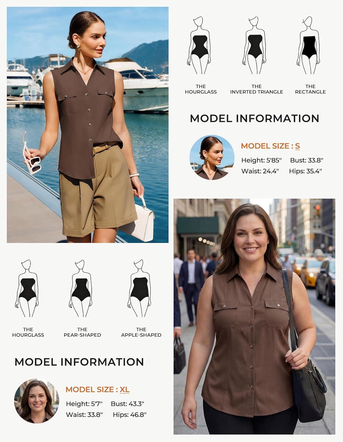 imageGRACE KARIN Women Sleeveless Button Down Shirts Summer Solid Dressy Casual Blouse V Neck Tank Top Business Work 2026 TrendyCoffee