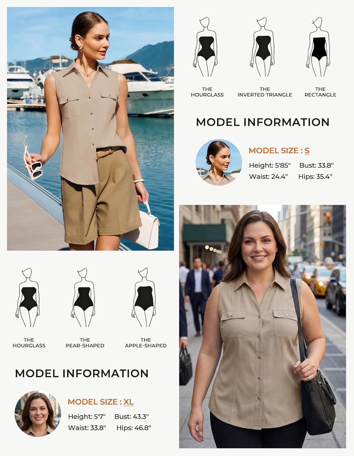imageGRACE KARIN Women Sleeveless Button Down Shirts Summer Solid Dressy Casual Blouse V Neck Tank Top Business Work 2026 TrendyKhaki