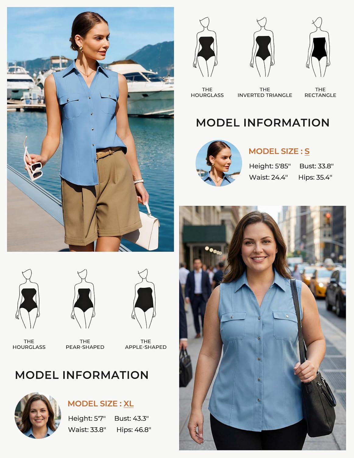 imageGRACE KARIN Women Sleeveless Button Down Shirts Summer Solid Dressy Casual Blouse V Neck Tank Top Business Work 2026 TrendyLight Blue