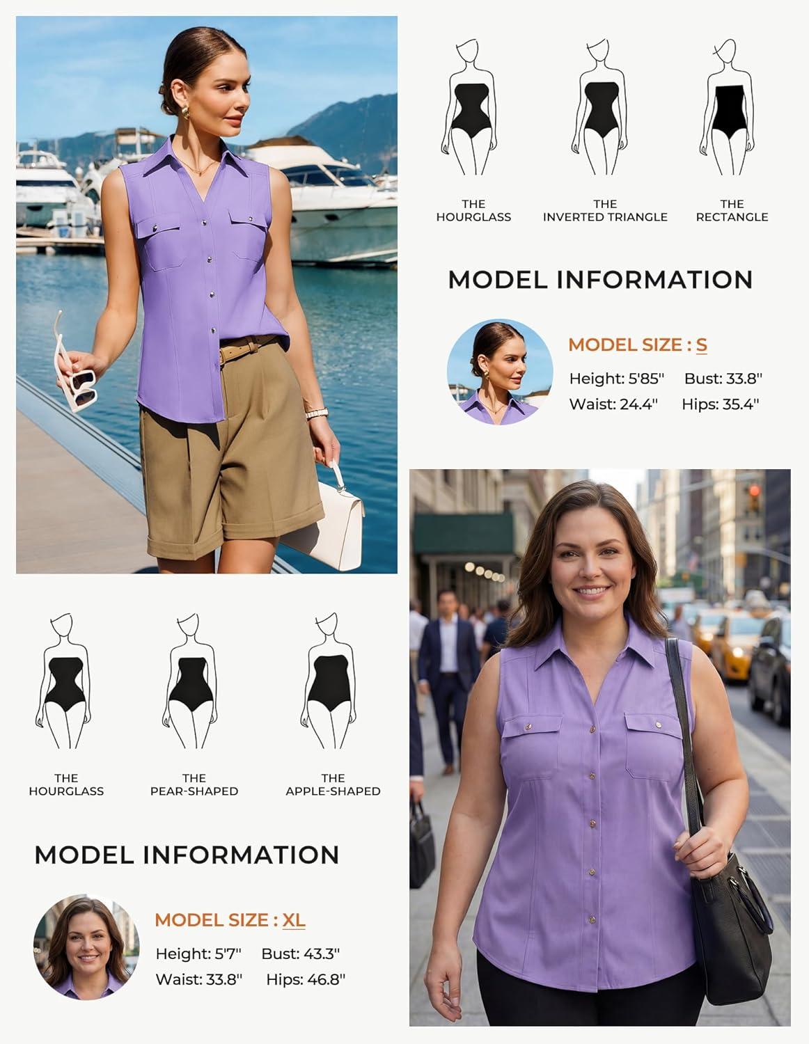 imageGRACE KARIN Women Sleeveless Button Down Shirts Summer Solid Dressy Casual Blouse V Neck Tank Top Business Work 2026 TrendyLight Purple