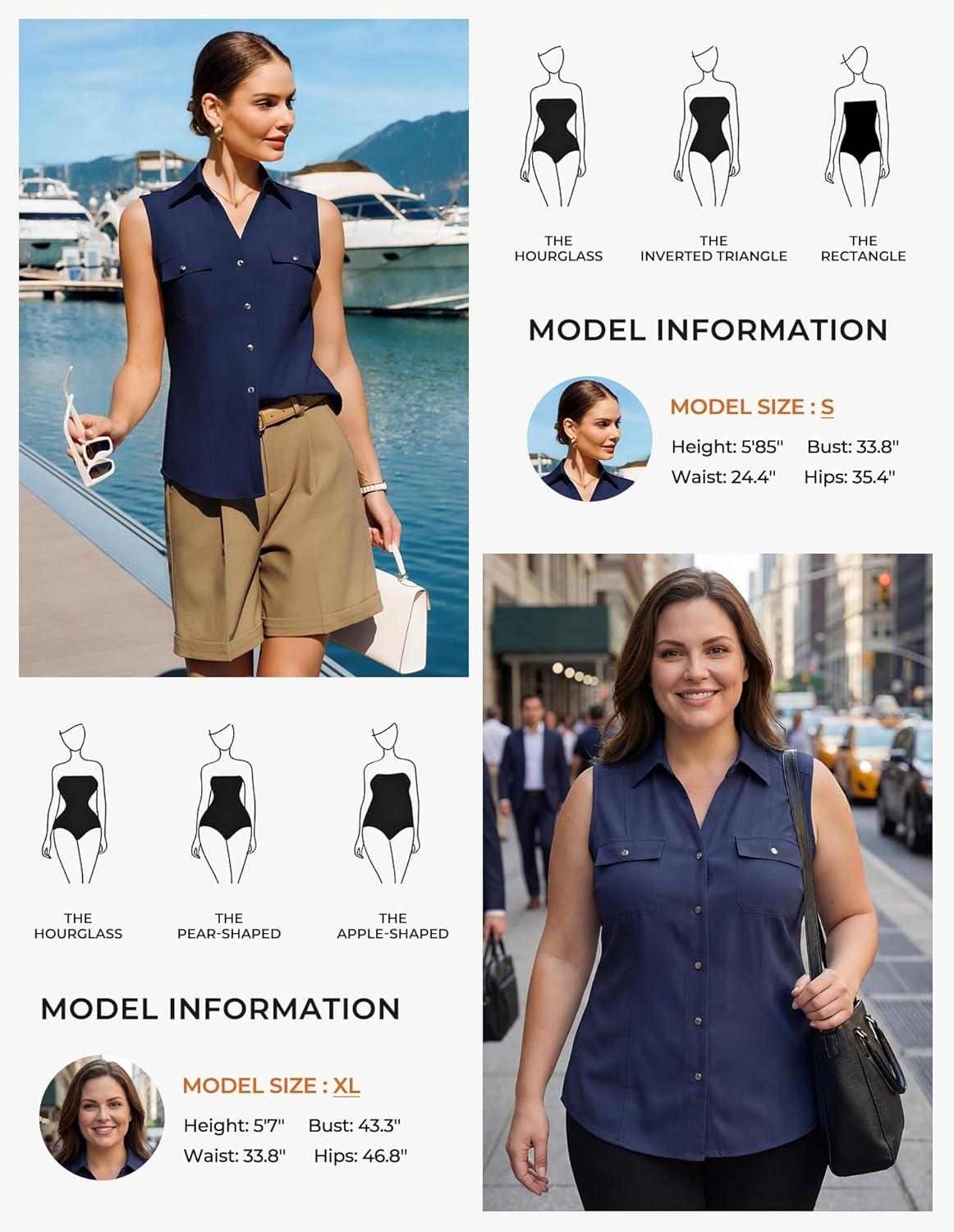 imageGRACE KARIN Women Sleeveless Button Down Shirts Summer Solid Dressy Casual Blouse V Neck Tank Top Business Work 2026 TrendyNavy Blue