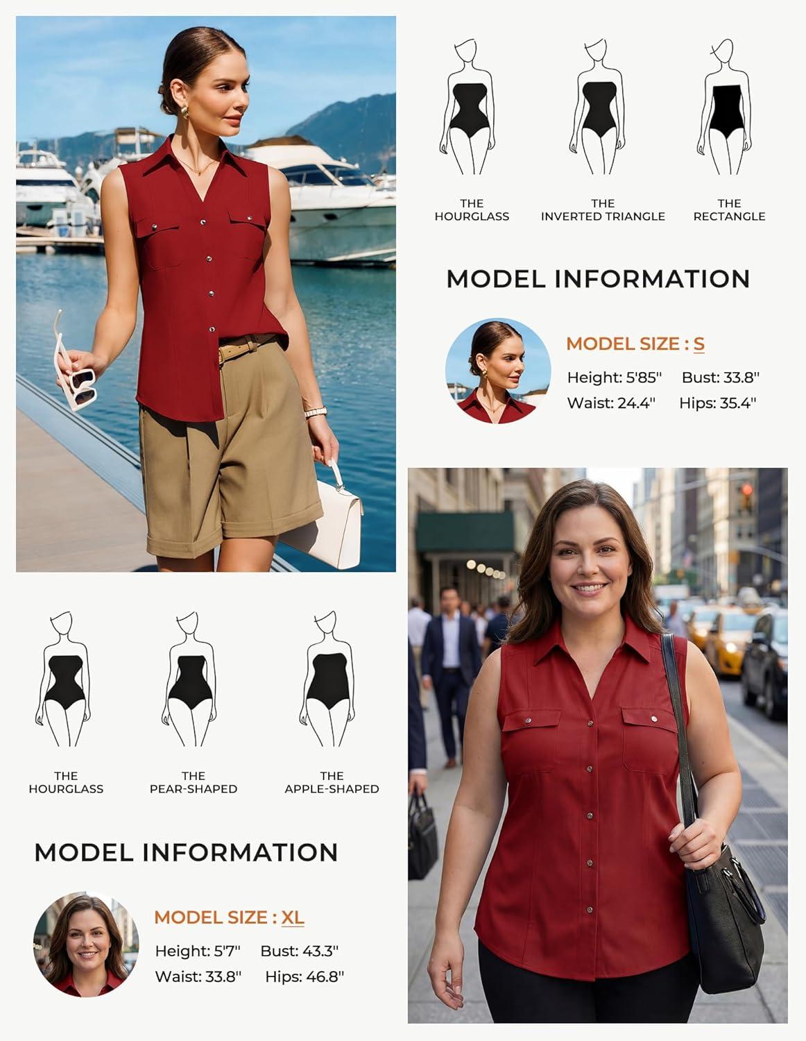imageGRACE KARIN Women Sleeveless Button Down Shirts Summer Solid Dressy Casual Blouse V Neck Tank Top Business Work 2026 TrendyRed