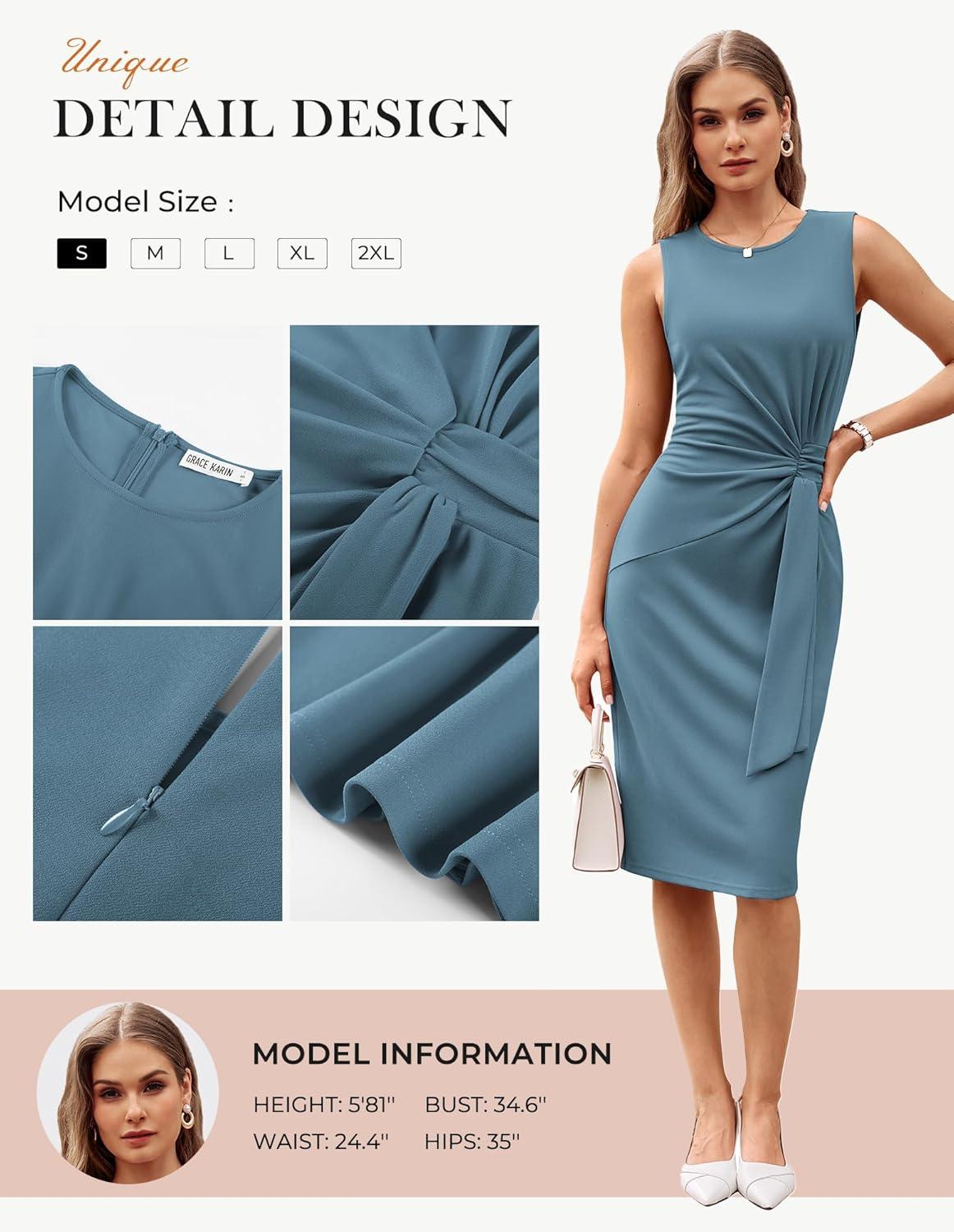 imageGRACE KARIN Women Work DressBodycon Pencil Business DressesSleeveless Cocktail Dresses Knee LengthDark Gray Blue