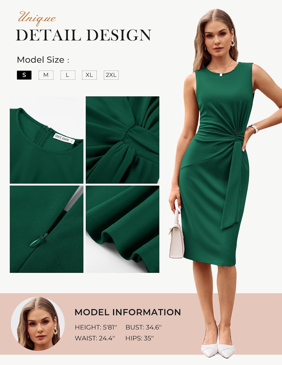 imageGRACE KARIN Women Work DressBodycon Pencil Business DressesSleeveless Cocktail Dresses Knee LengthDark Green